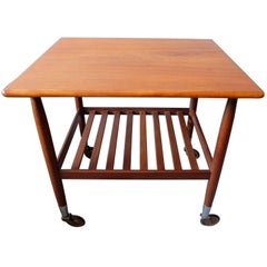 Danish Teak Serving Trolley with Slatted Shelf, Midcentury