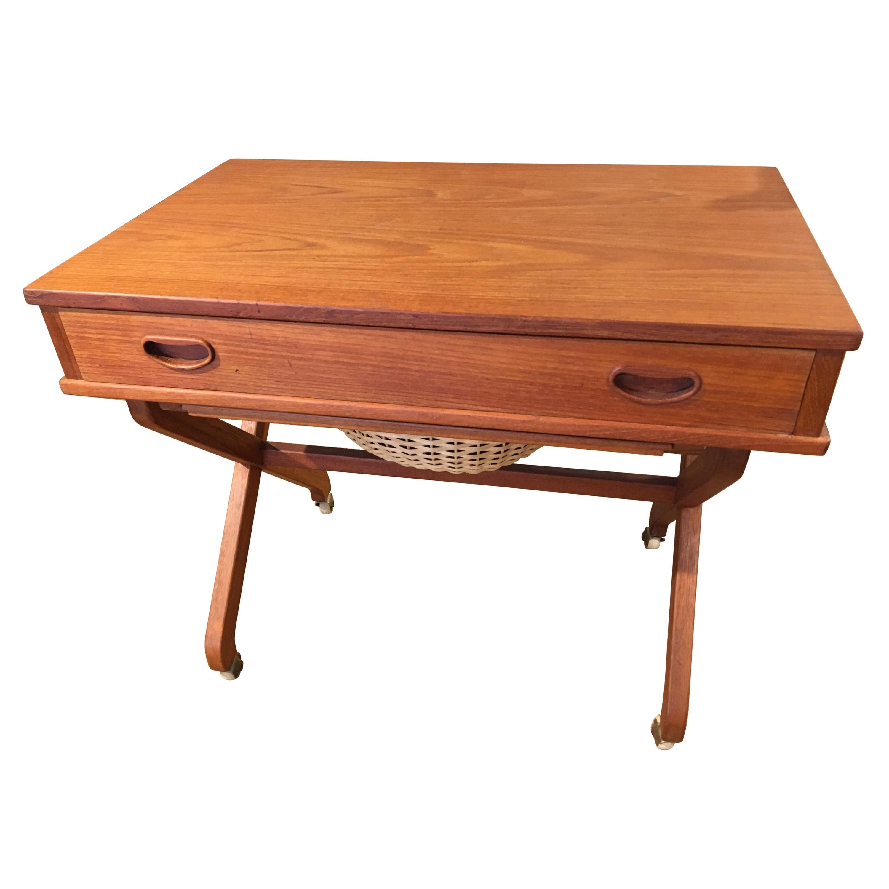 Danish Teak Sewing Table For Sale