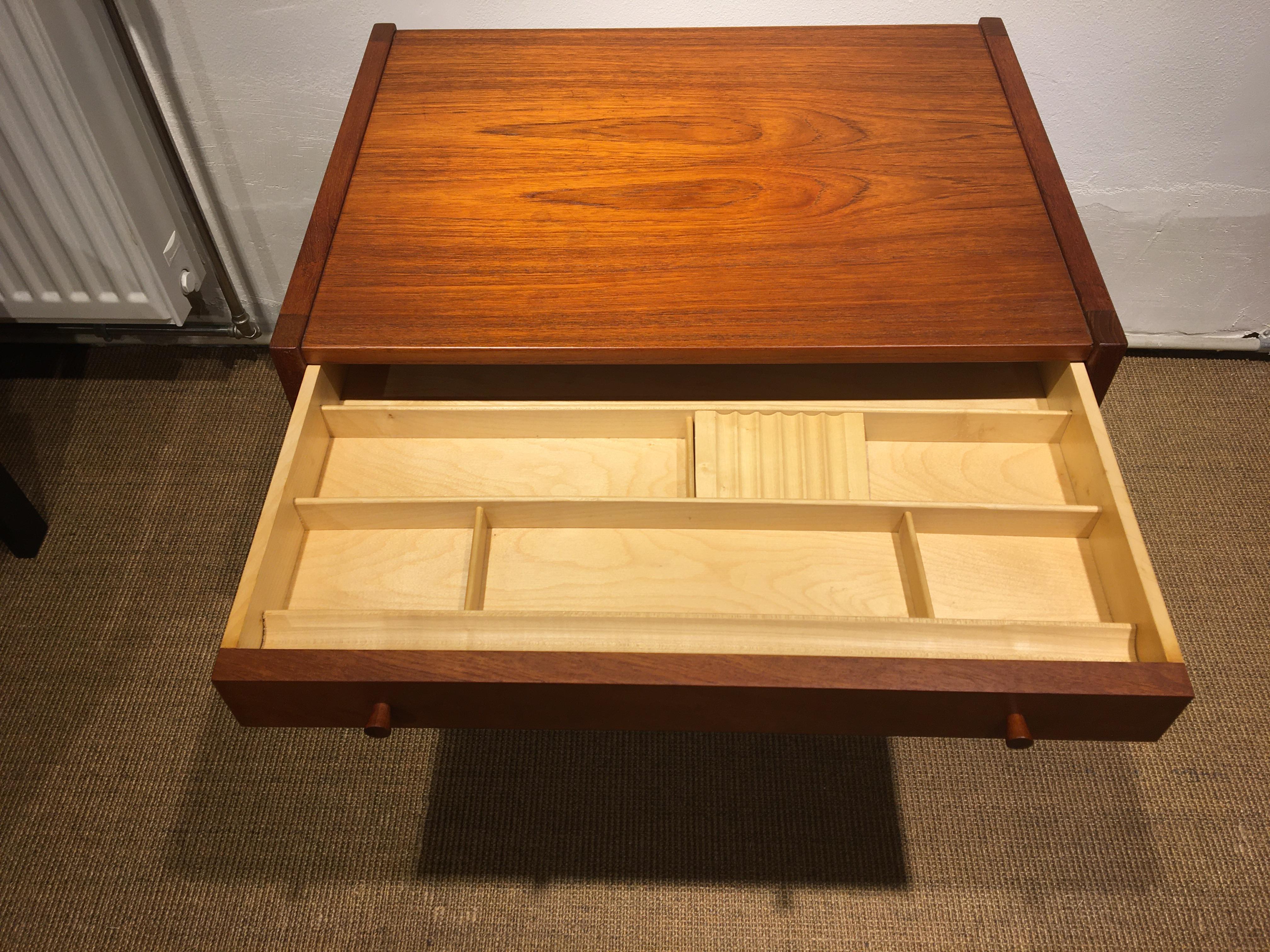 Mid-Century Modern Danish Teak Sewing Table, Made by Danish Carpenter For Sale