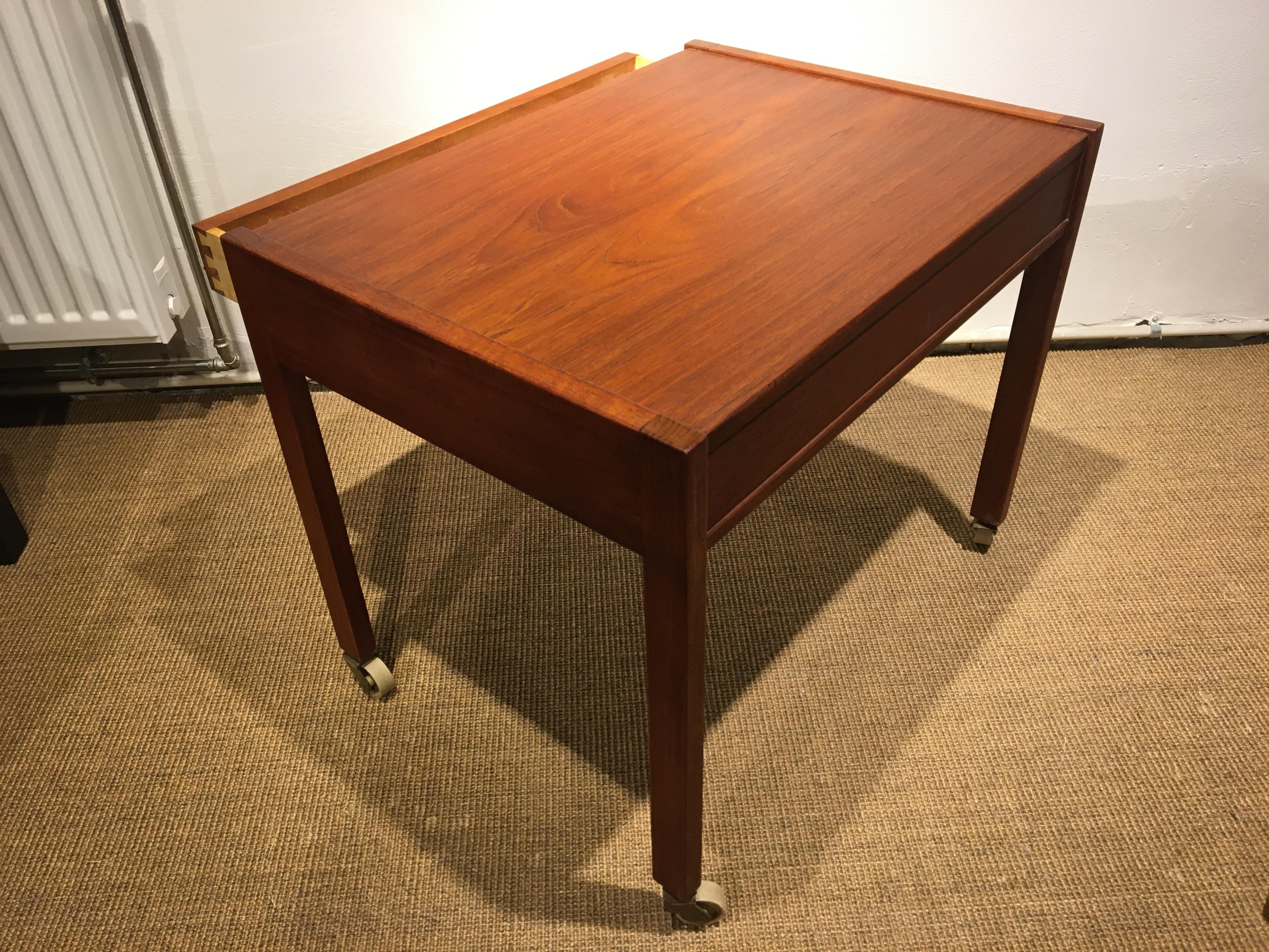 Mid-20th Century Danish Teak Sewing Table, Made by Danish Carpenter For Sale
