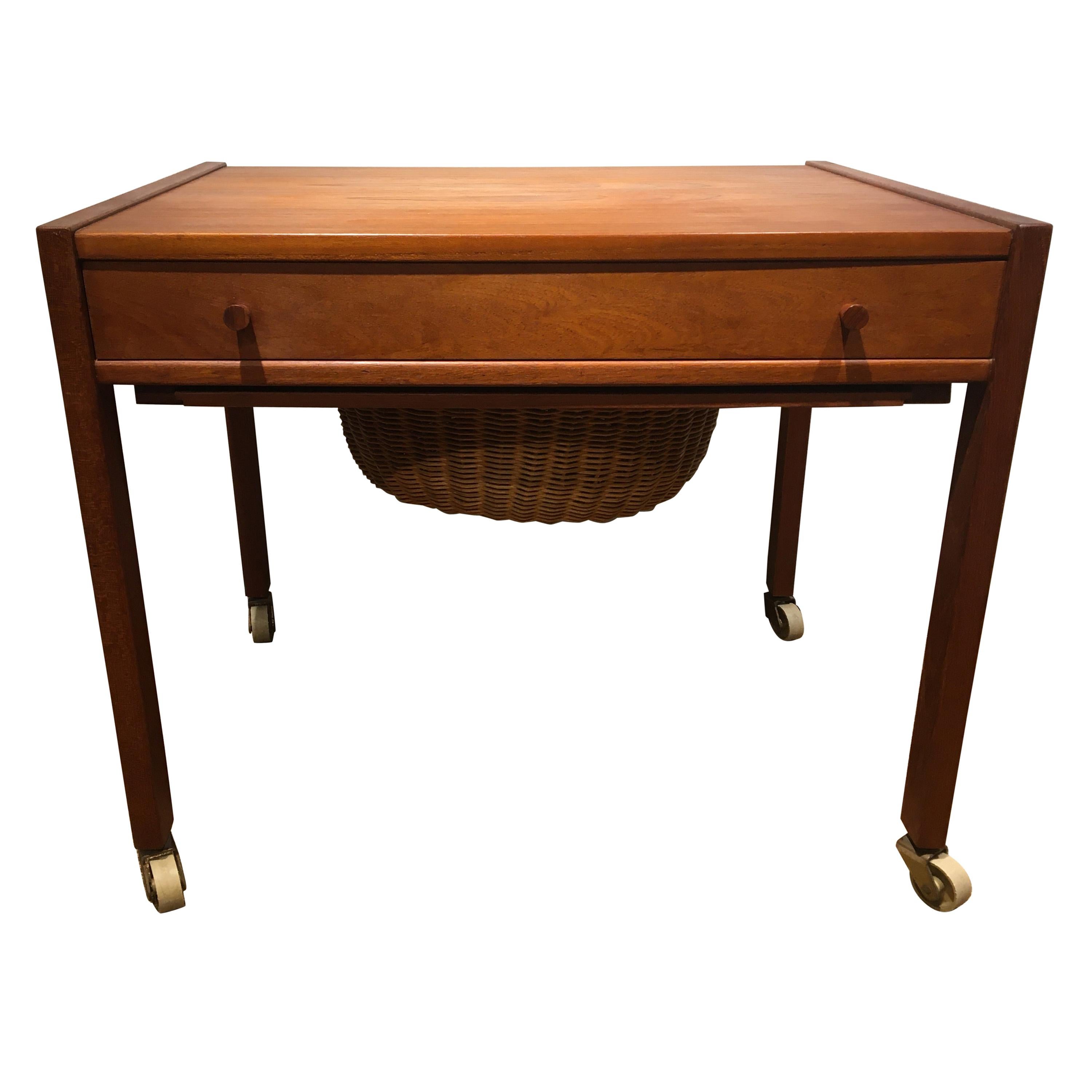 Danish Teak Sewing Table, Made by Danish Carpenter For Sale