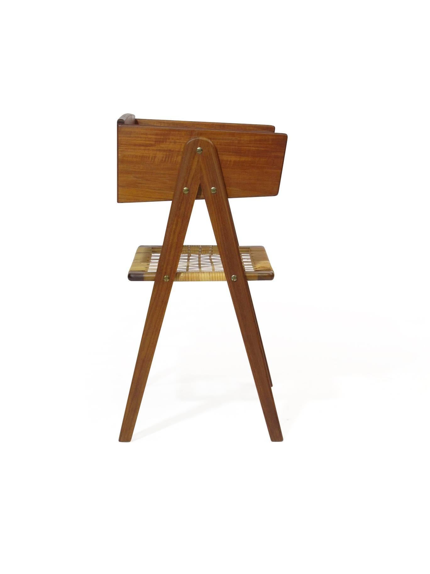Mid-Century Modern Danish Teak Side Table Nightstand with Woven Cane Shelf