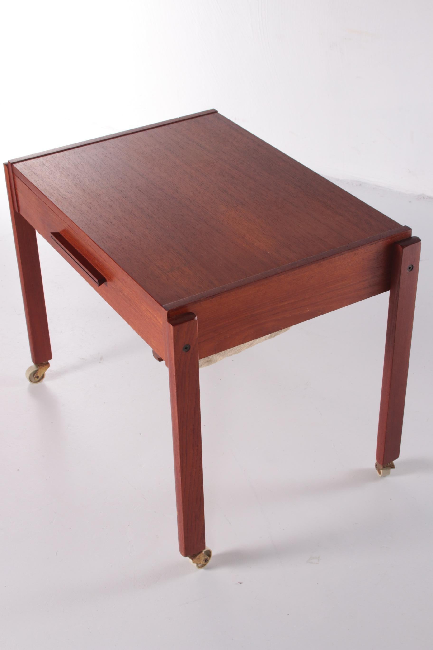 Danish Teak Side Table with Drawers on Wheels For Sale 5