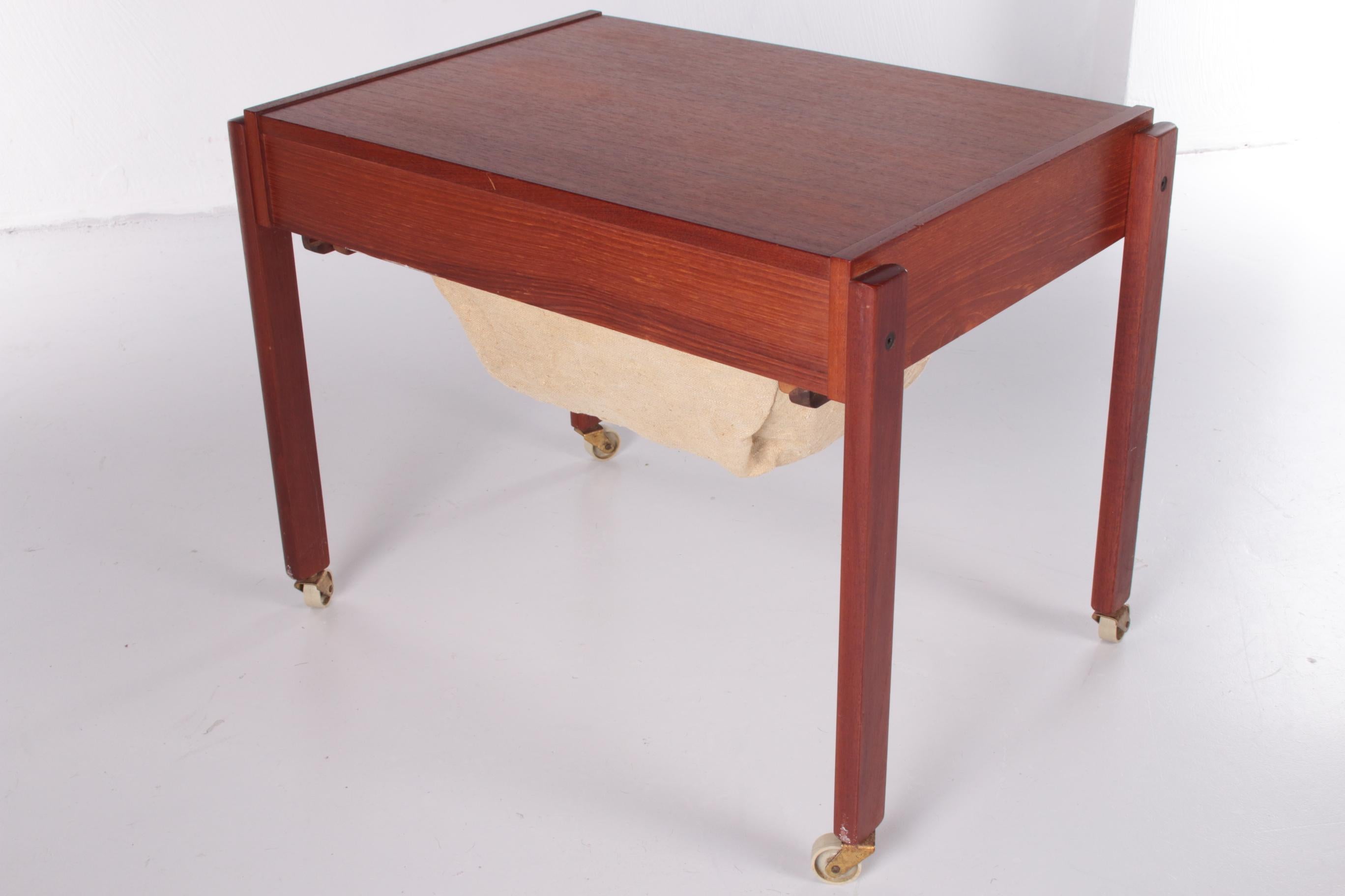 Danish Teak Side Table with Drawers on Wheels For Sale 7