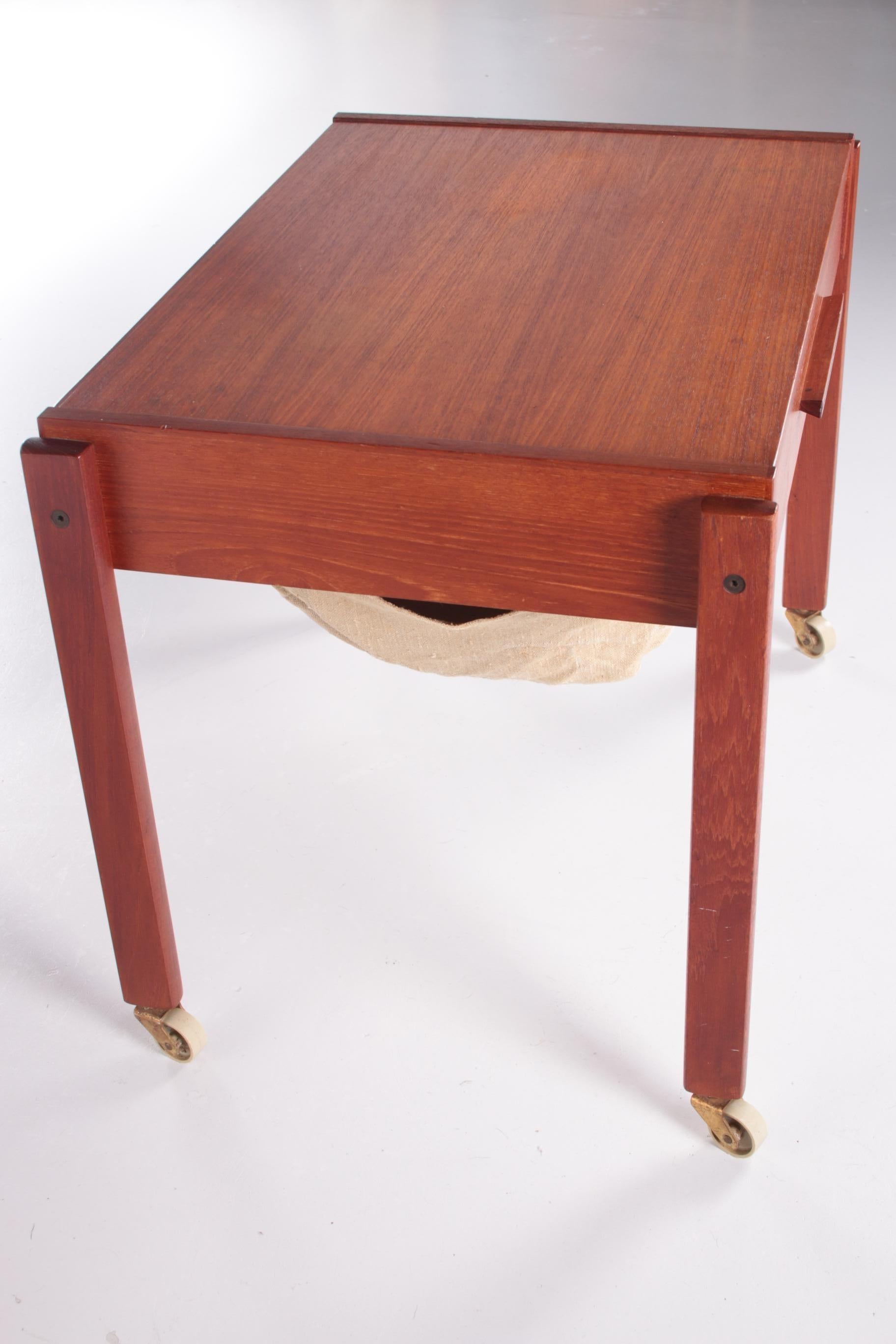 Danish Teak Side Table with Drawers on Wheels For Sale 8
