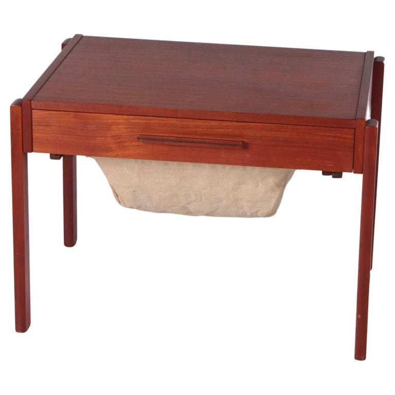 Danish Teak Side Table with Drawers on Wheels For Sale at 1stDibs