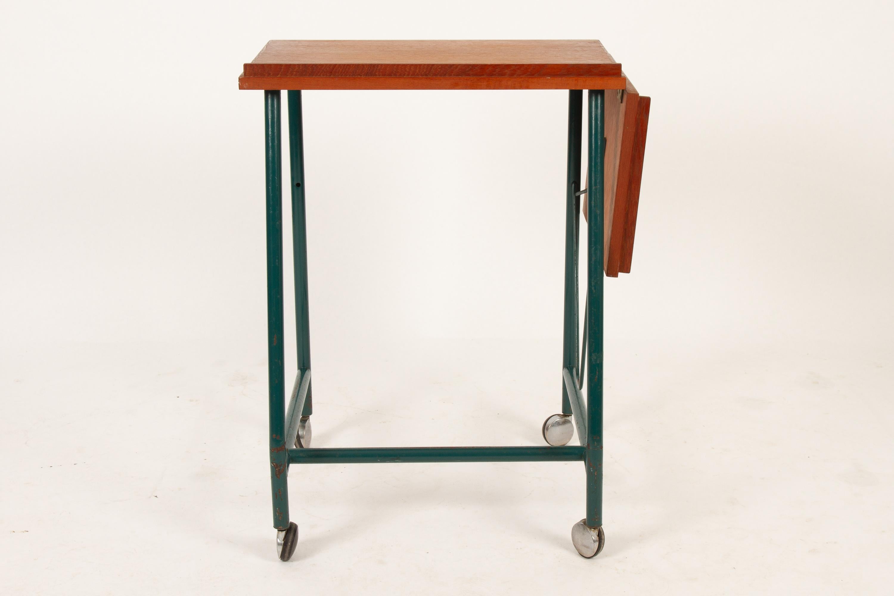 Danish Teak Side Table with Green Metal Frame, 1960s (Skandinavische Moderne)