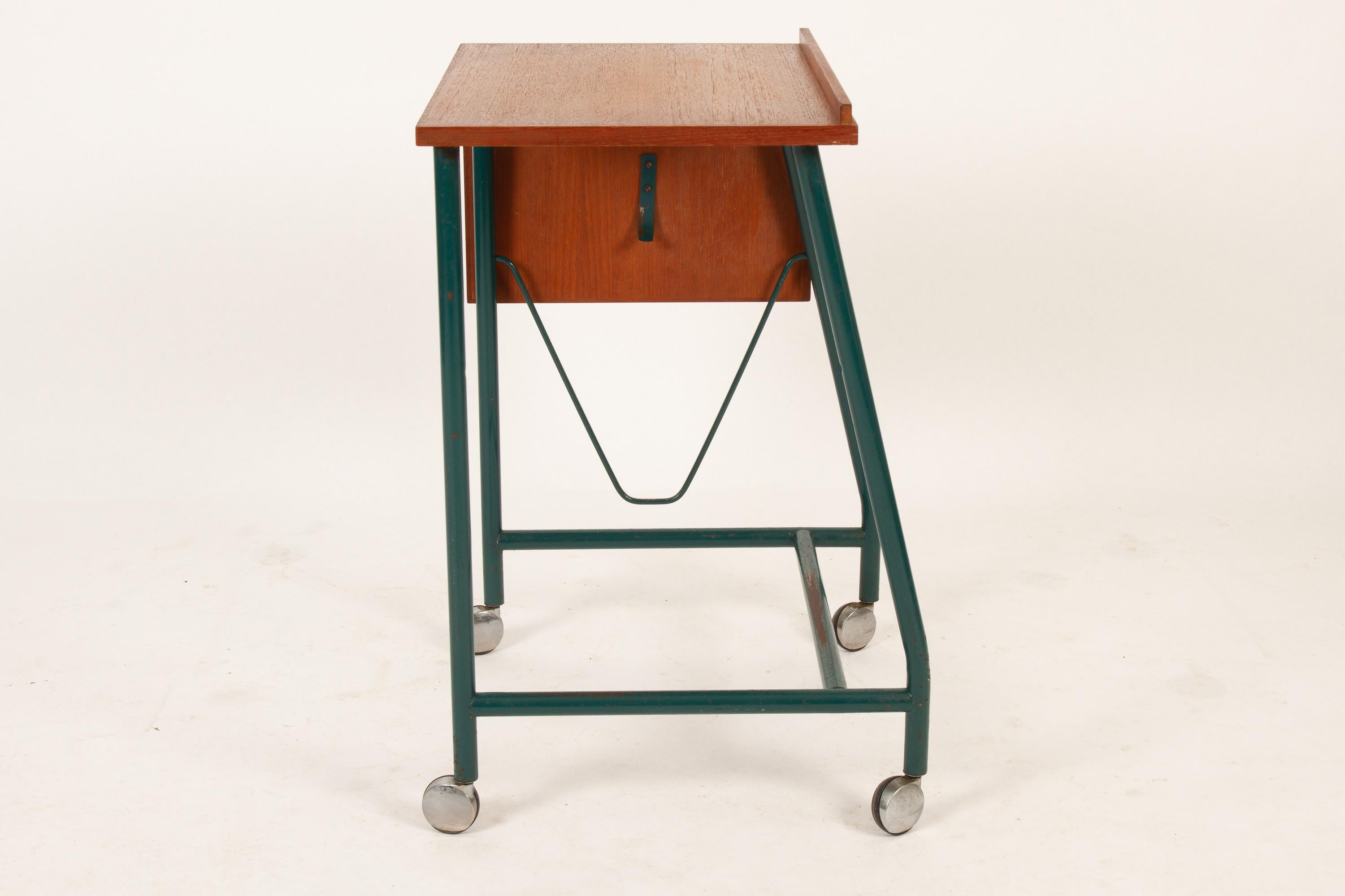 Danish Teak Side Table with Green Metal Frame, 1960s In Good Condition In Asaa, DK