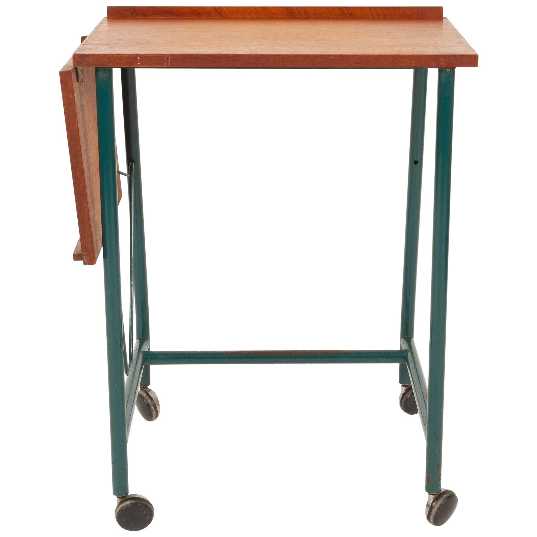 Danish Teak Side Table with Green Metal Frame, 1960s