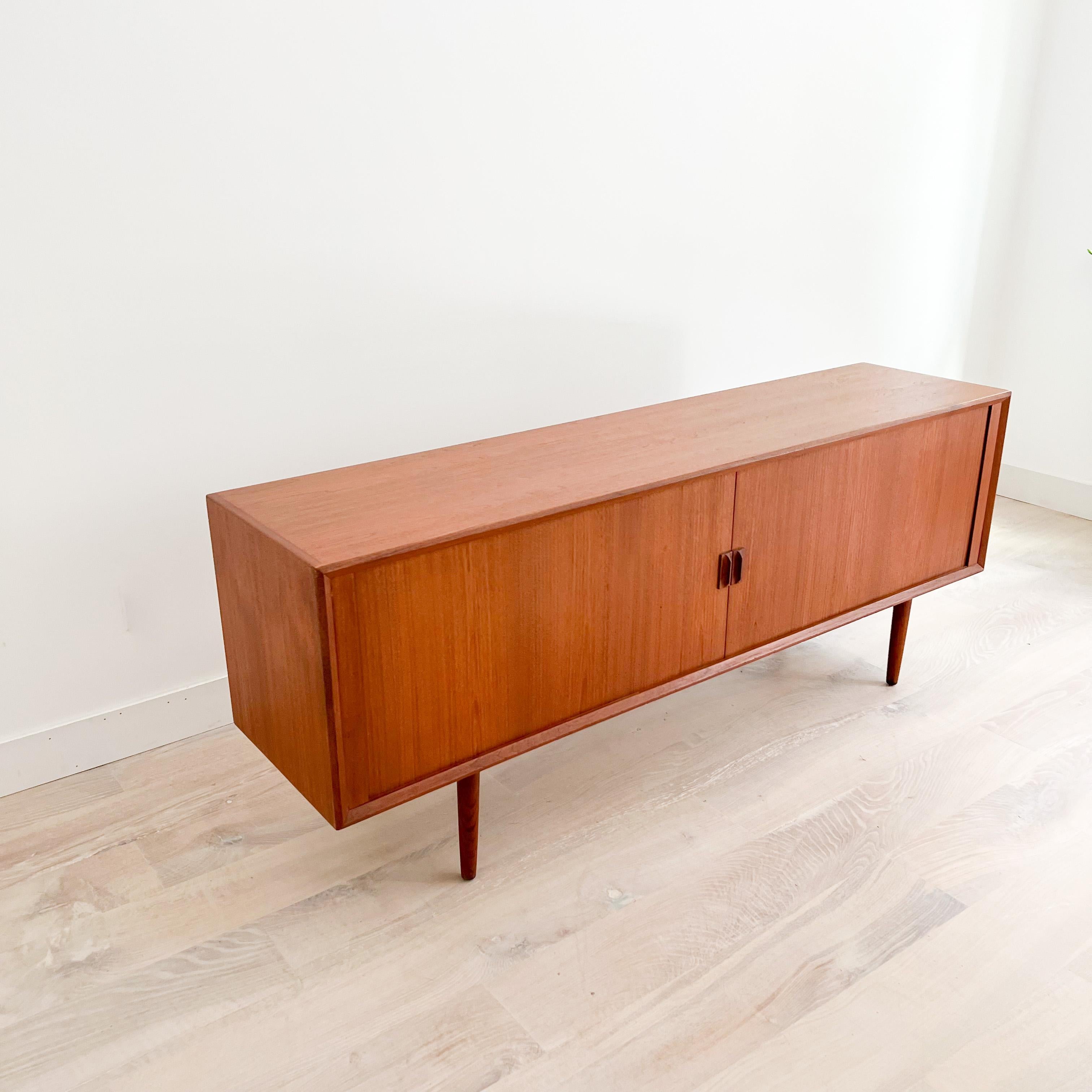 Danish Teak Sideboard / Credenza with Tambour Doors by Svend Aage Larsen In Good Condition In Asheville, NC