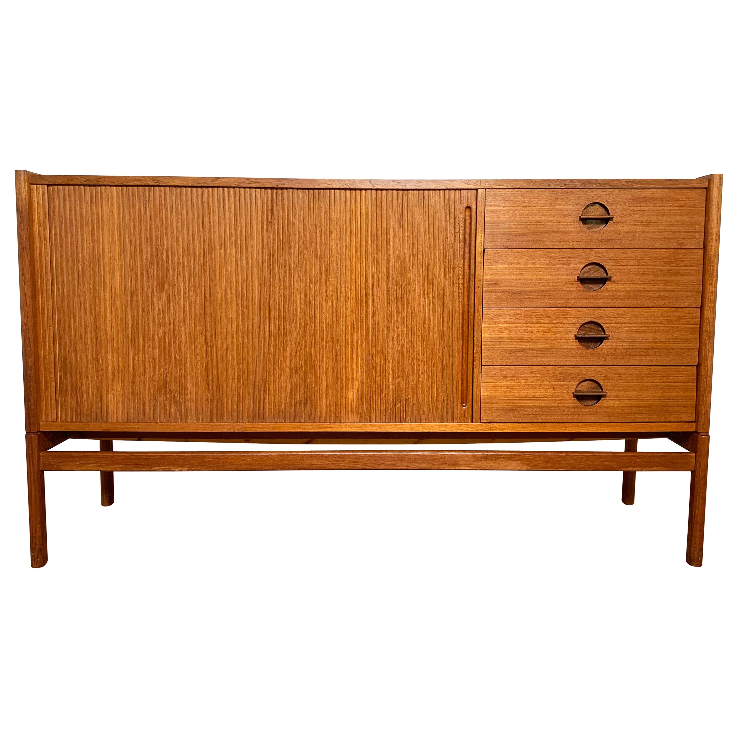 Danish Teak Sideboard with Tamboured Door and Four Drawers, Circa 1960s