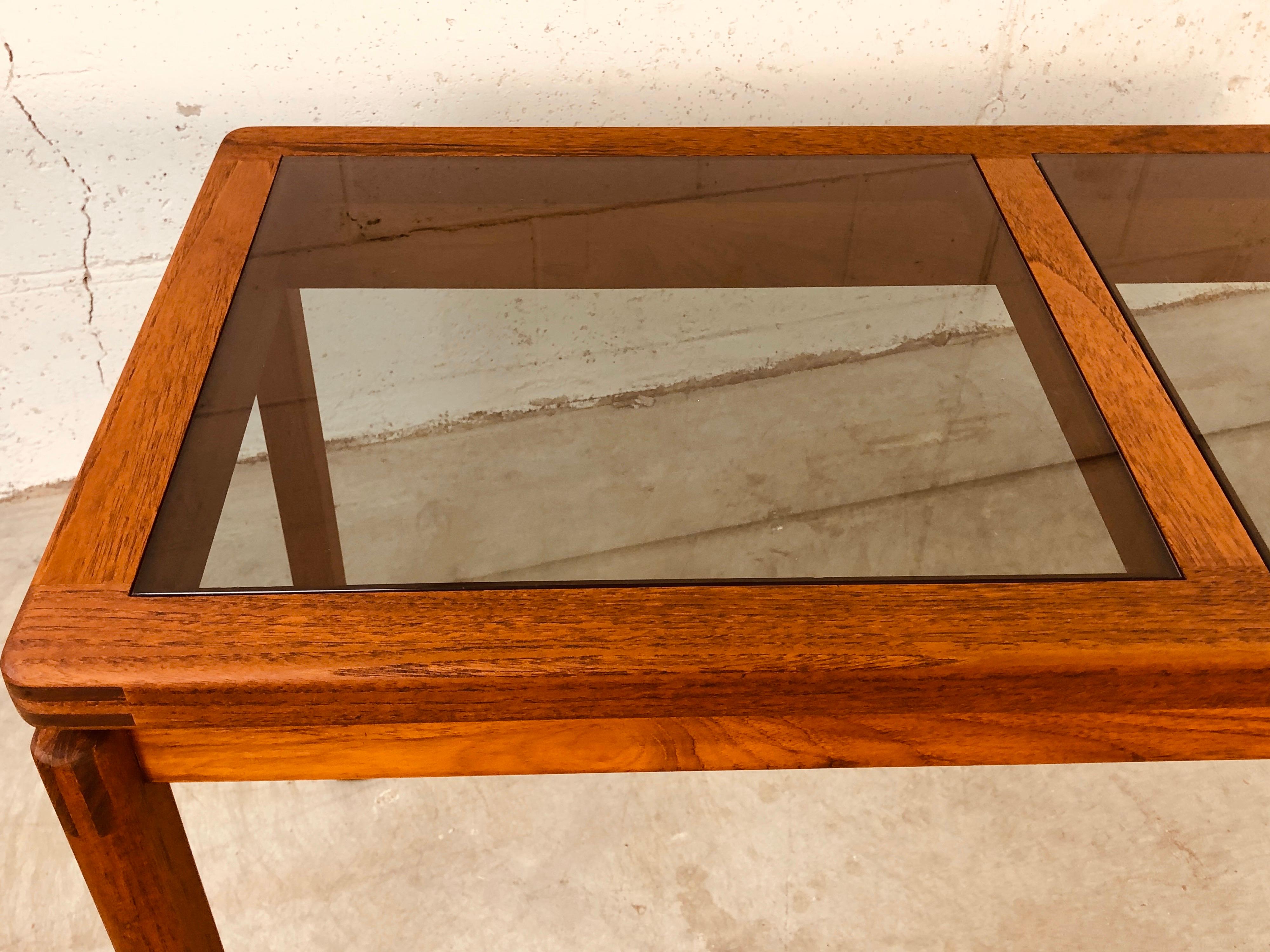 Danish Teak and Smoked Glass Top Console Table 1