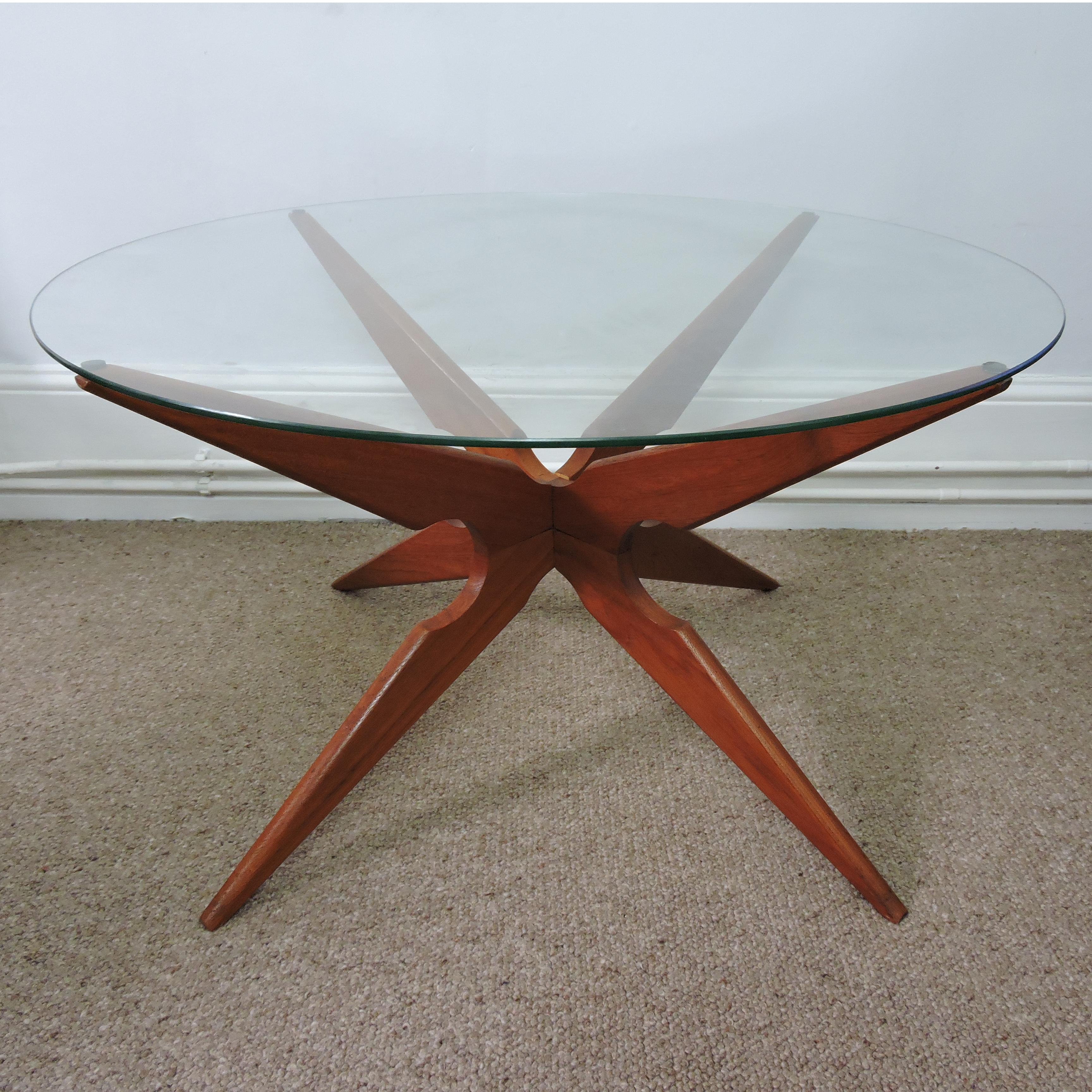 Glass Danish Teak Spider Leg Coffee Table by Sika Mobler, 1960s For Sale