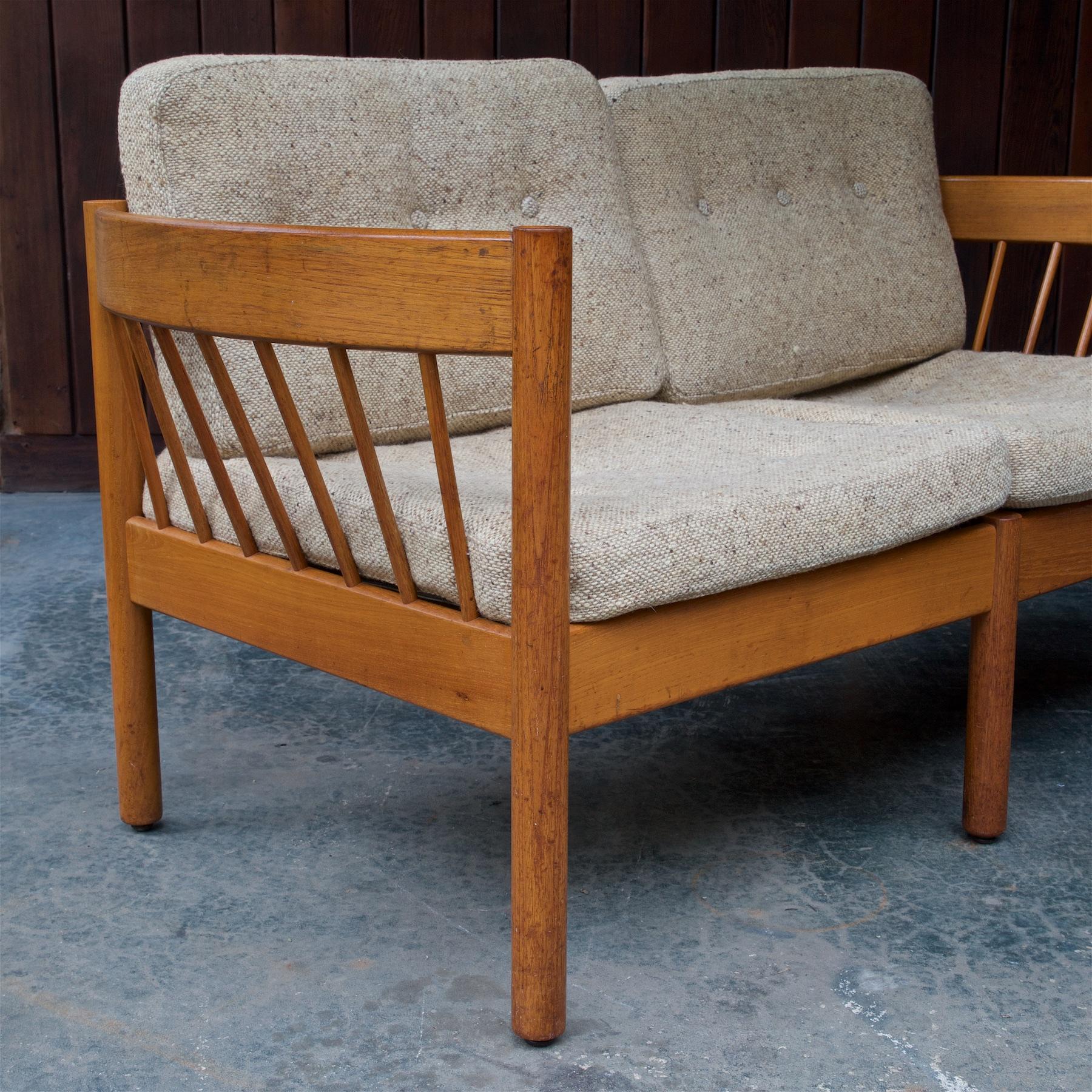 Scandinavian Modern Danish Teak Spindle Back Sofa by Jorgen Baermark FDB Midcentury Cabin Rustic