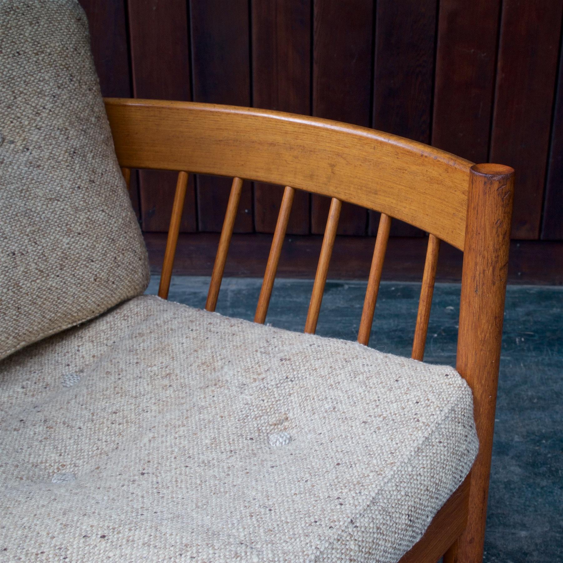 Danish Teak Spindle Back Sofa by Jorgen Baermark FDB Midcentury Cabin Rustic In Fair Condition In Hyattsville, MD