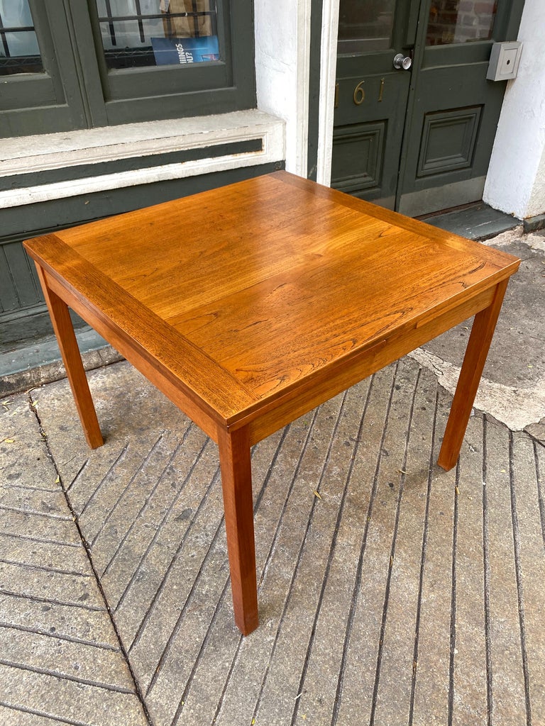 Danish Teak Square Table with Pull Out Leaves at 1stDibs