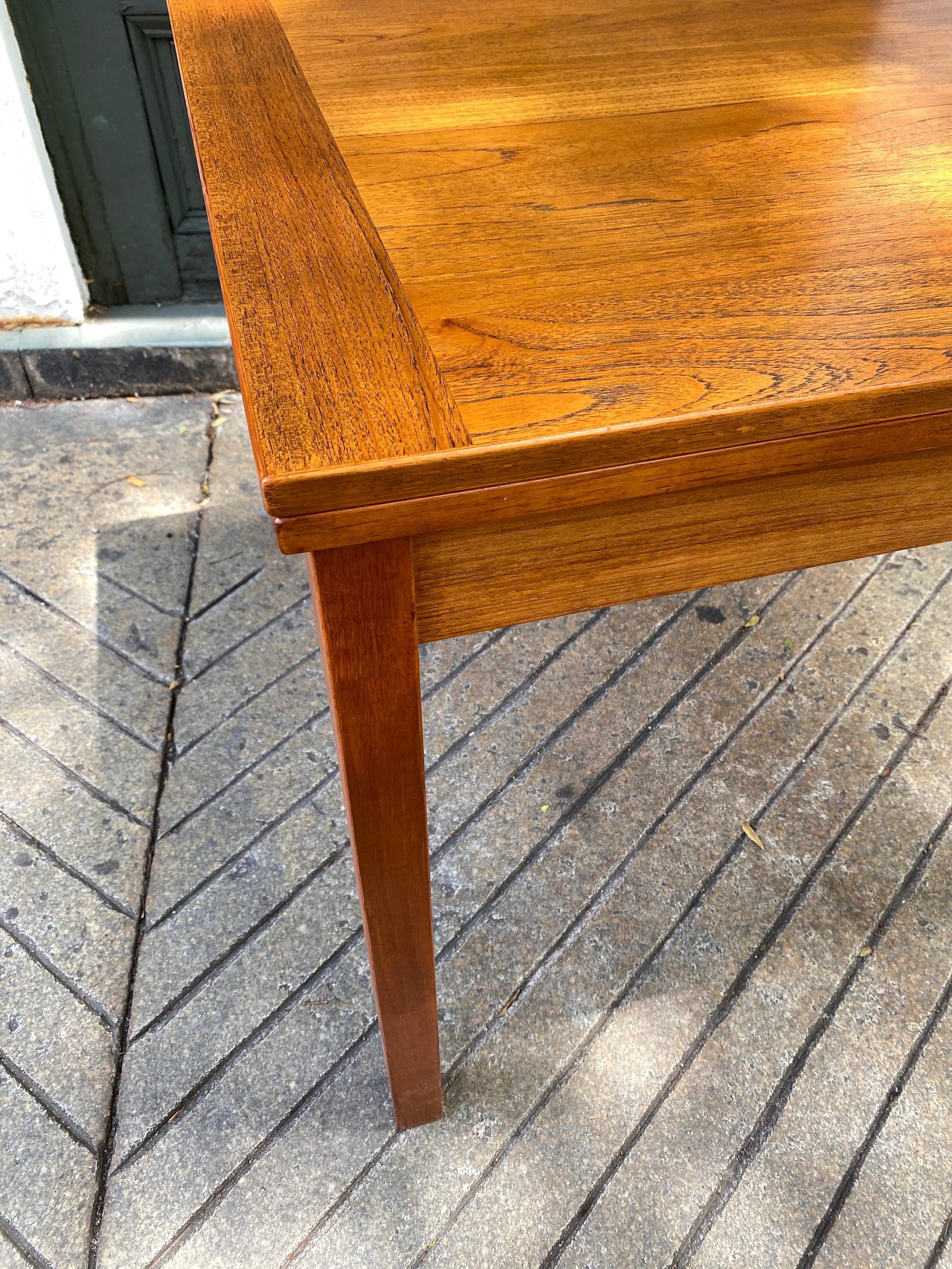 Scandinavian Modern Danish Teak Square Table with Pull Out Leaves