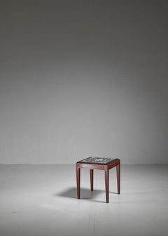 Danish Teak Stool with Embroidered Seating, 1940s