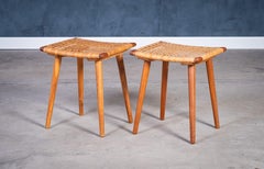 Danish Teak Stools with Cane, 1960s, Set of 2