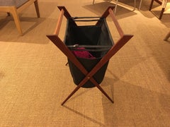 Danish Teak Storage Basket, Made with Leather Bag