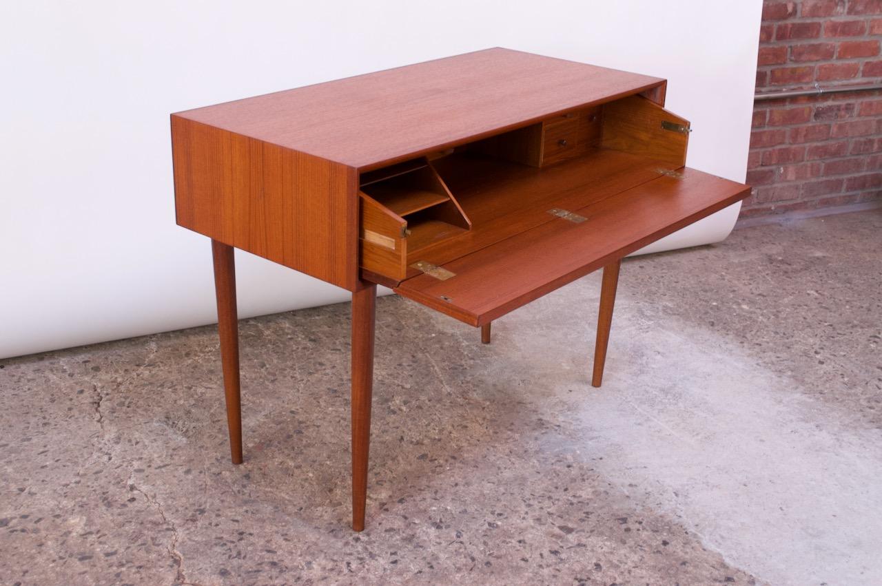 Mid-Century Modern Danish Teak Student Desk / Vanity with Drop-Down Surface by Povl Dinesen