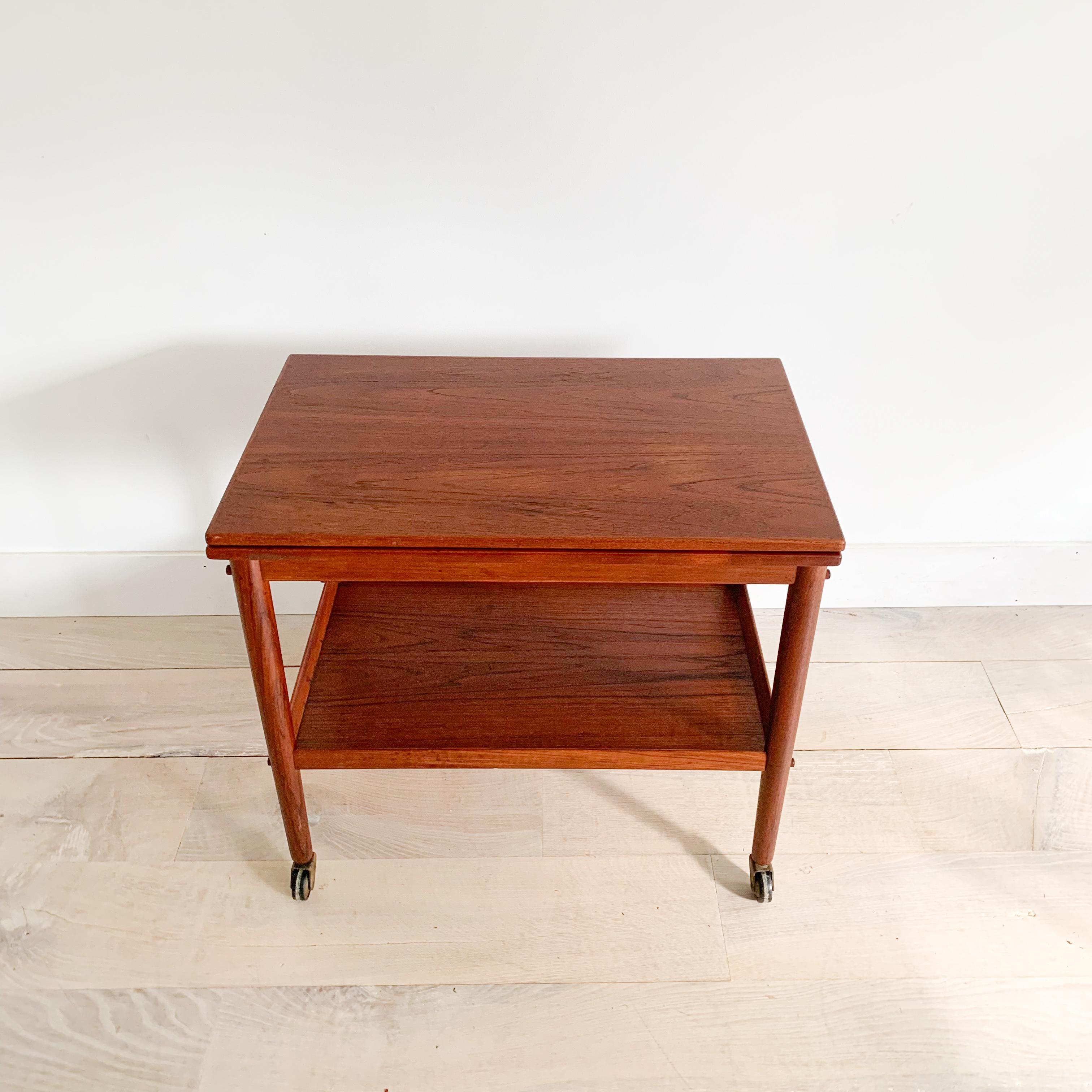 Mid-Century Modern Danish Teak Swivel Expanding Top Bar Cart by Grete Jalk