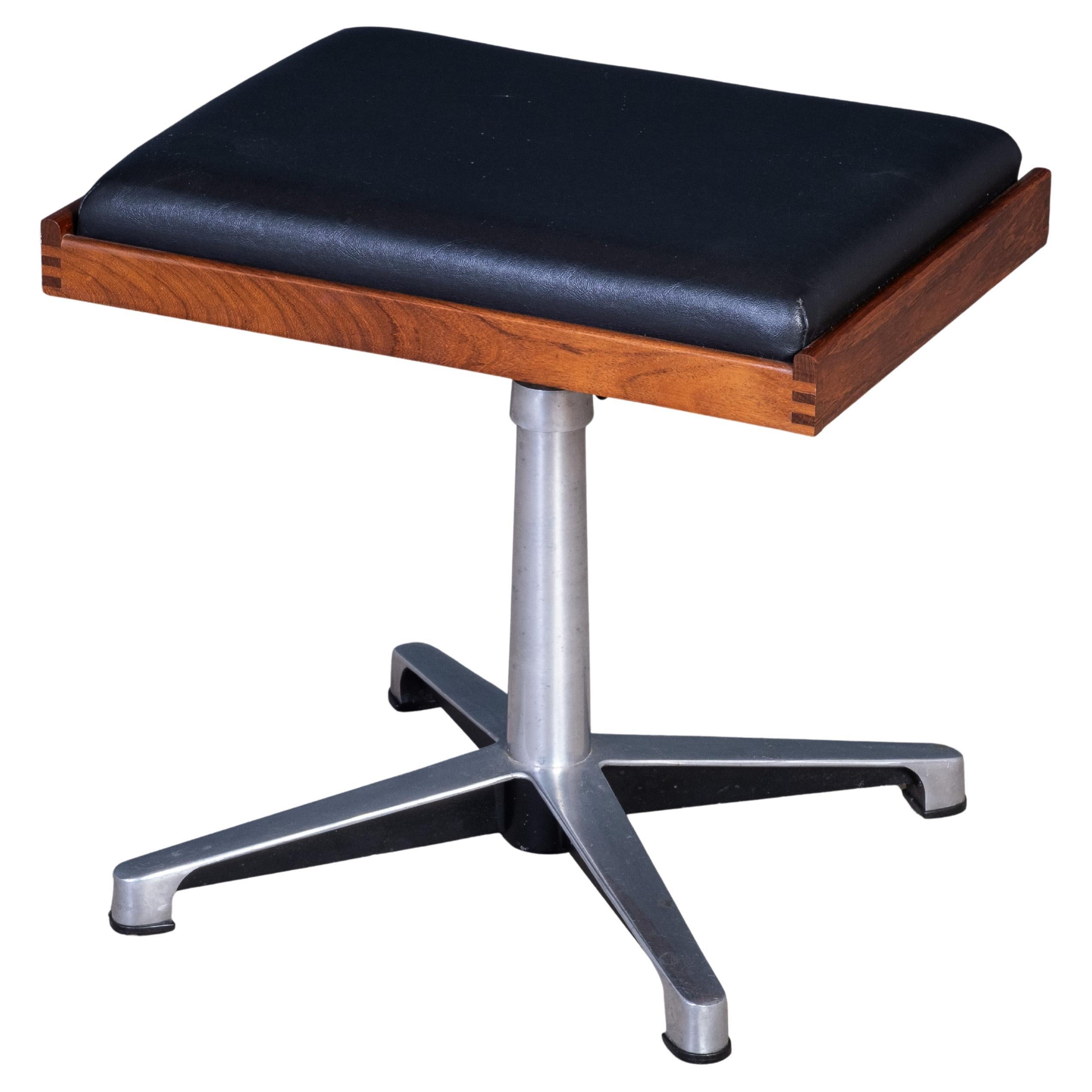 Danish Teak Swivel Stool with Black Leather Seat, 1960s