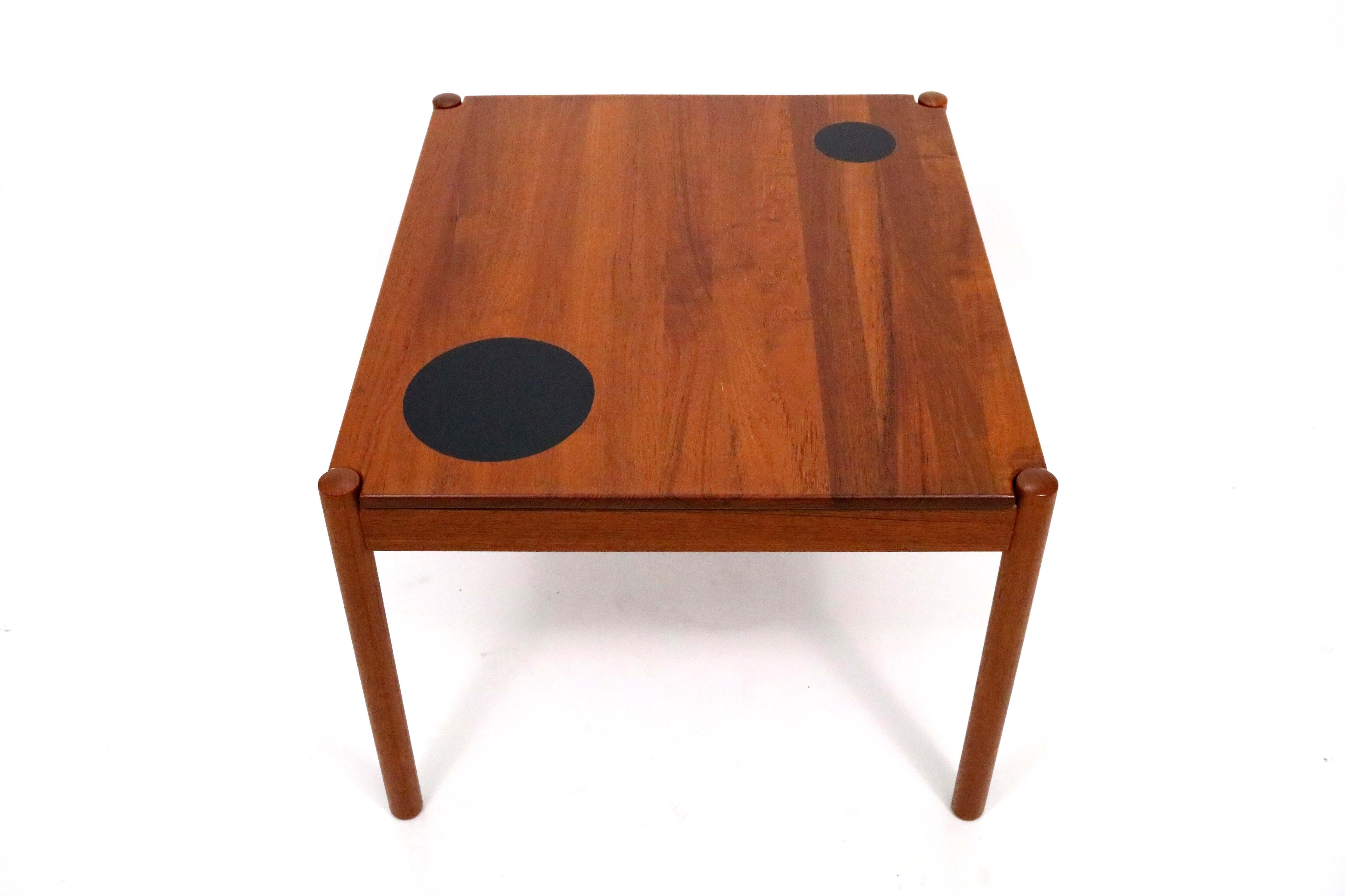 Faux Leather Danish Teak Tables with Reversible Tops by Magnus Olesen A/S