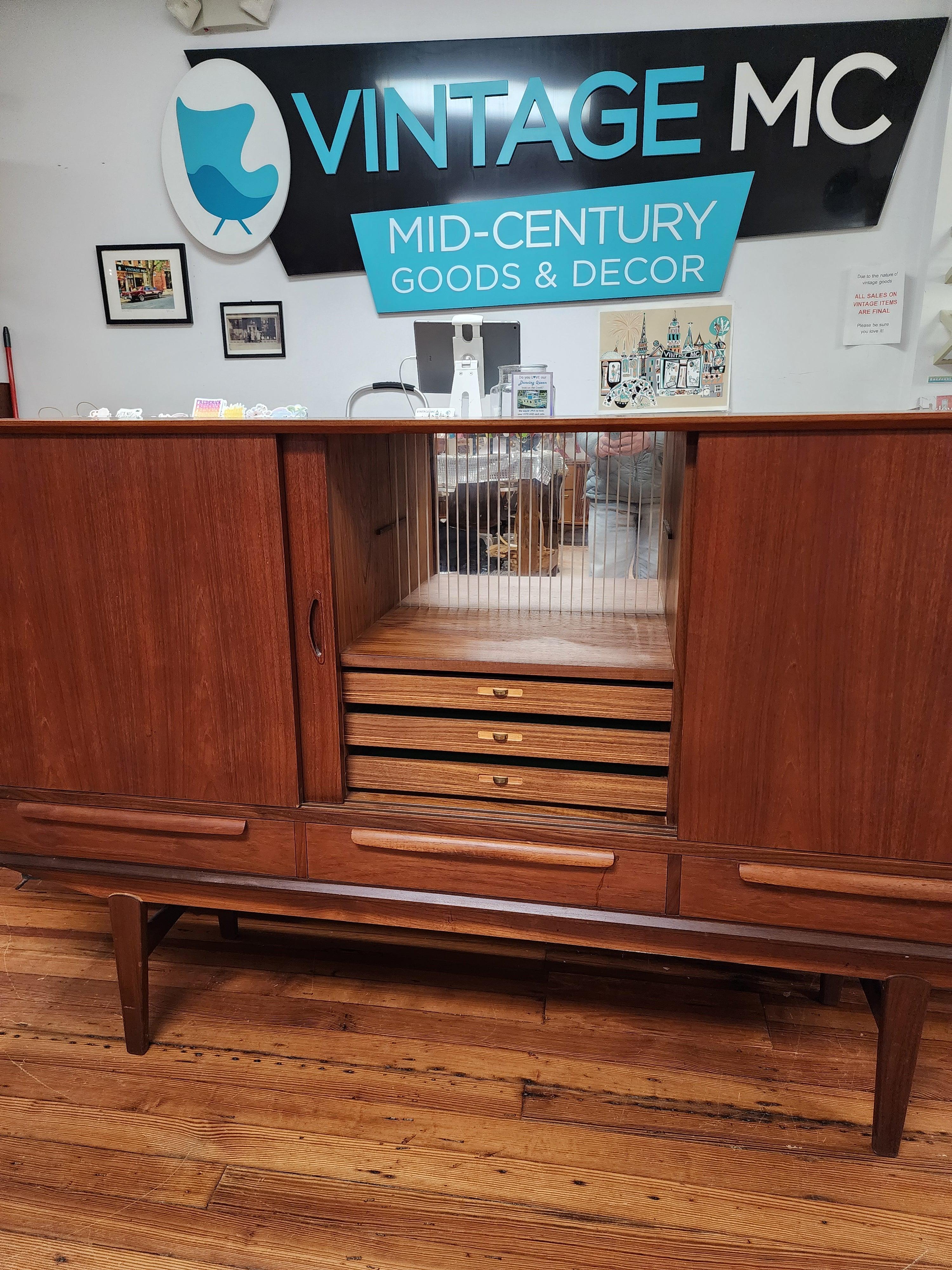 20th Century Danish Teak Tall Sideboard with Mirror For Sale