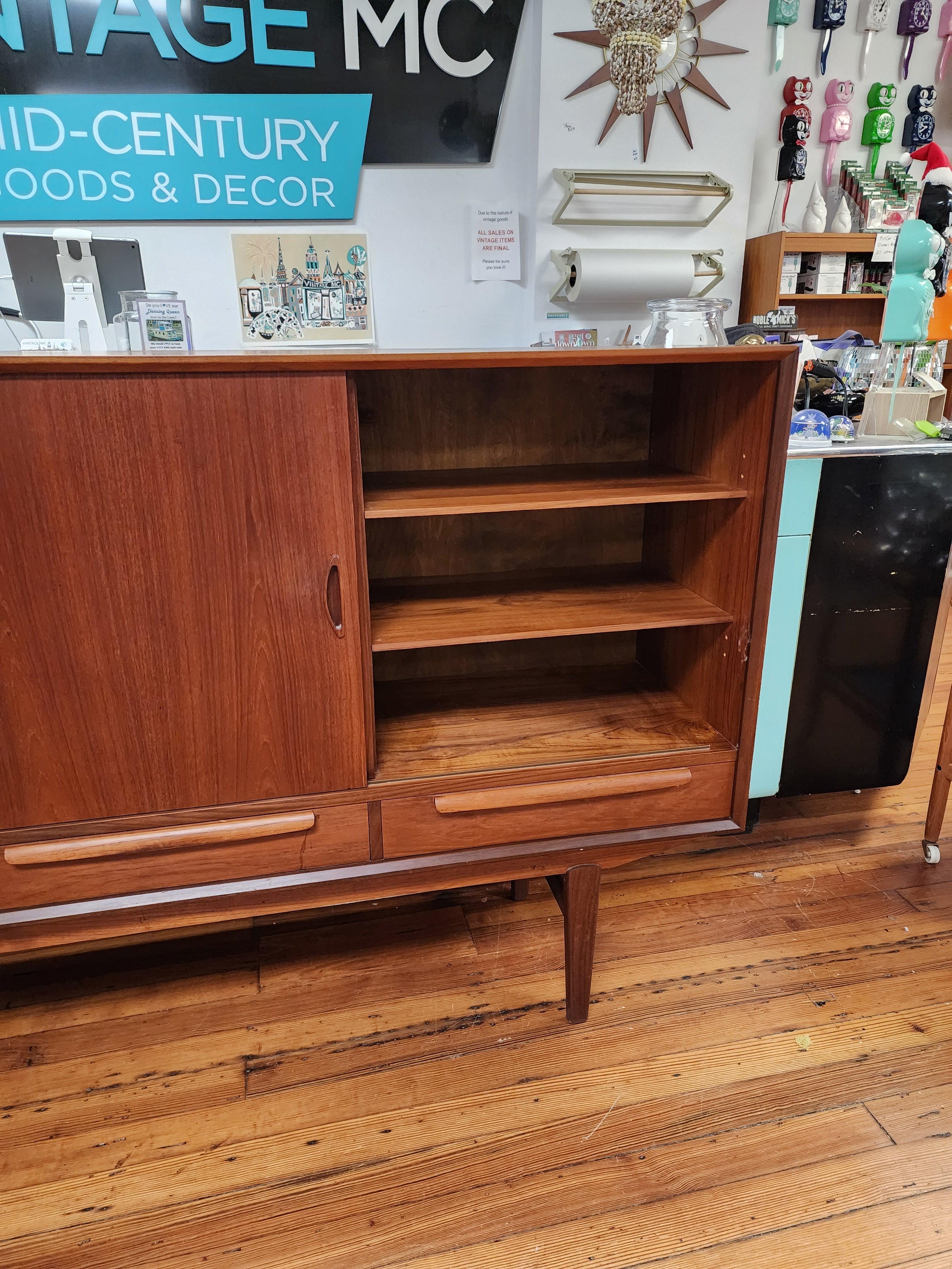 Danish Teak Tall Sideboard with Mirror For Sale 1