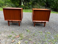 Danish Teak Tambour Door Nightstands by Falster