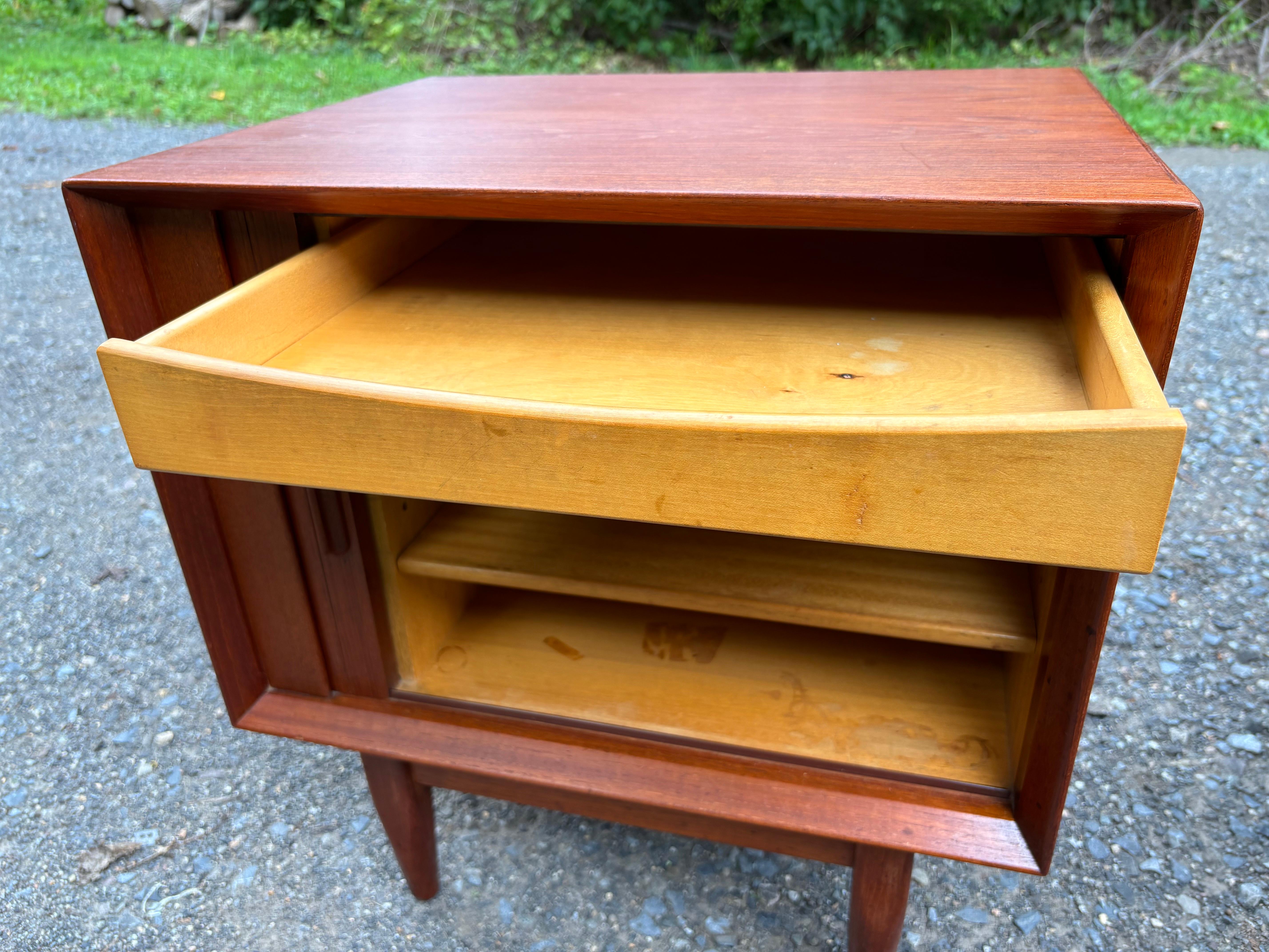 Scandinavian Modern Danish Teak Tambour Door Nightstands by Falster