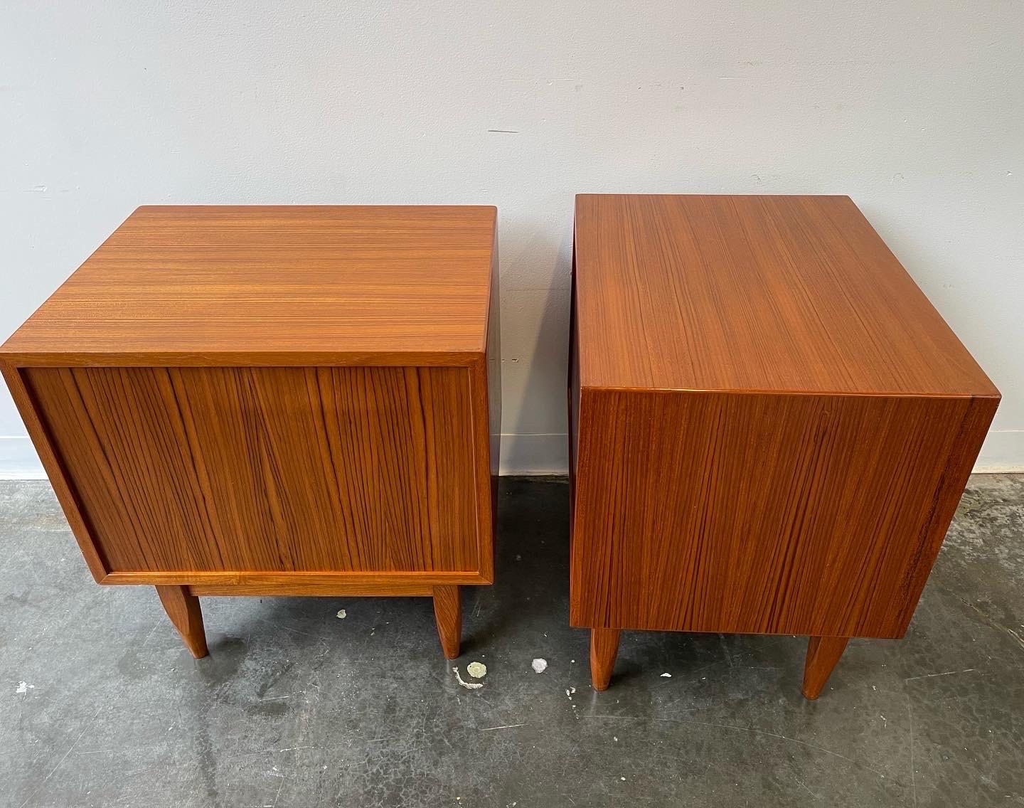 Danish Teak Tambour Door Nightstands by Falster In Good Condition In Southampton, NJ