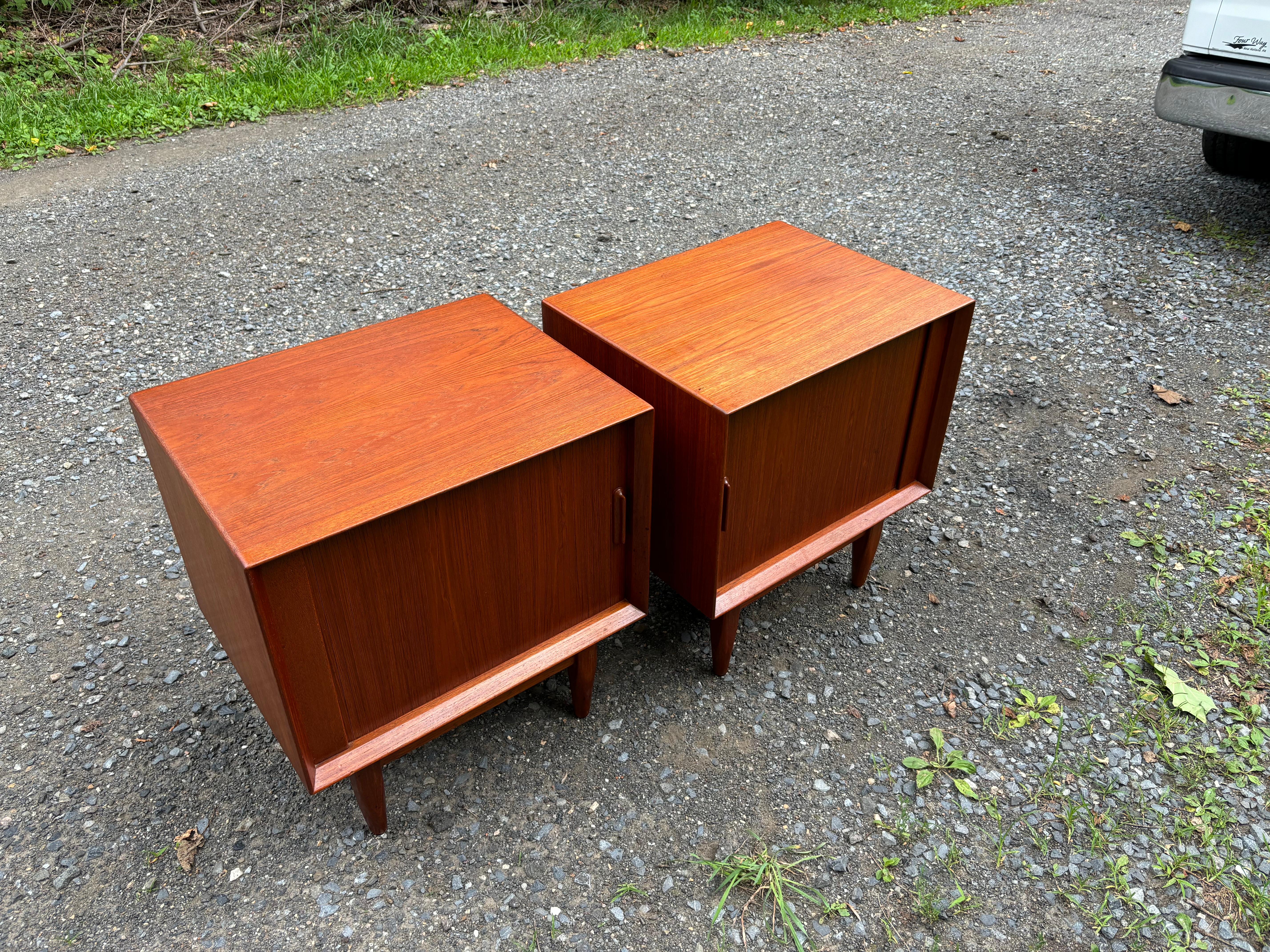 Mid-20th Century Danish Teak Tambour Door Nightstands by Falster
