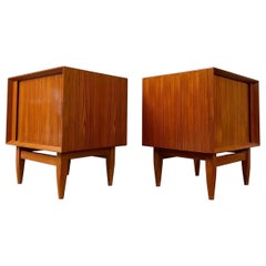 Danish Teak Tambour Door Nightstands by Falster
