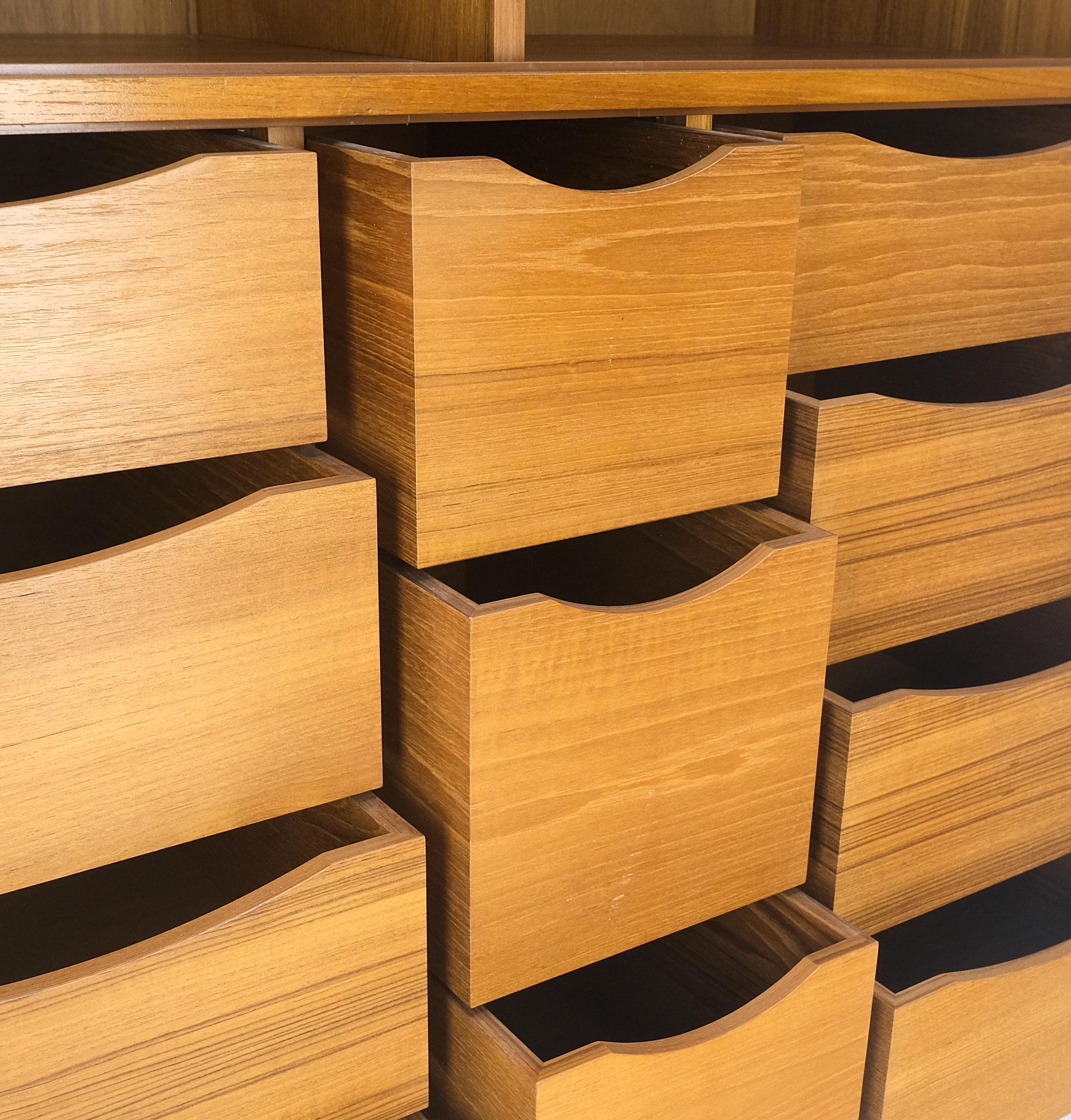 Danish Teak Tambour Doors 9 Drawers Dresser High Boy Chest Credenza Cabinet MINT For Sale 5