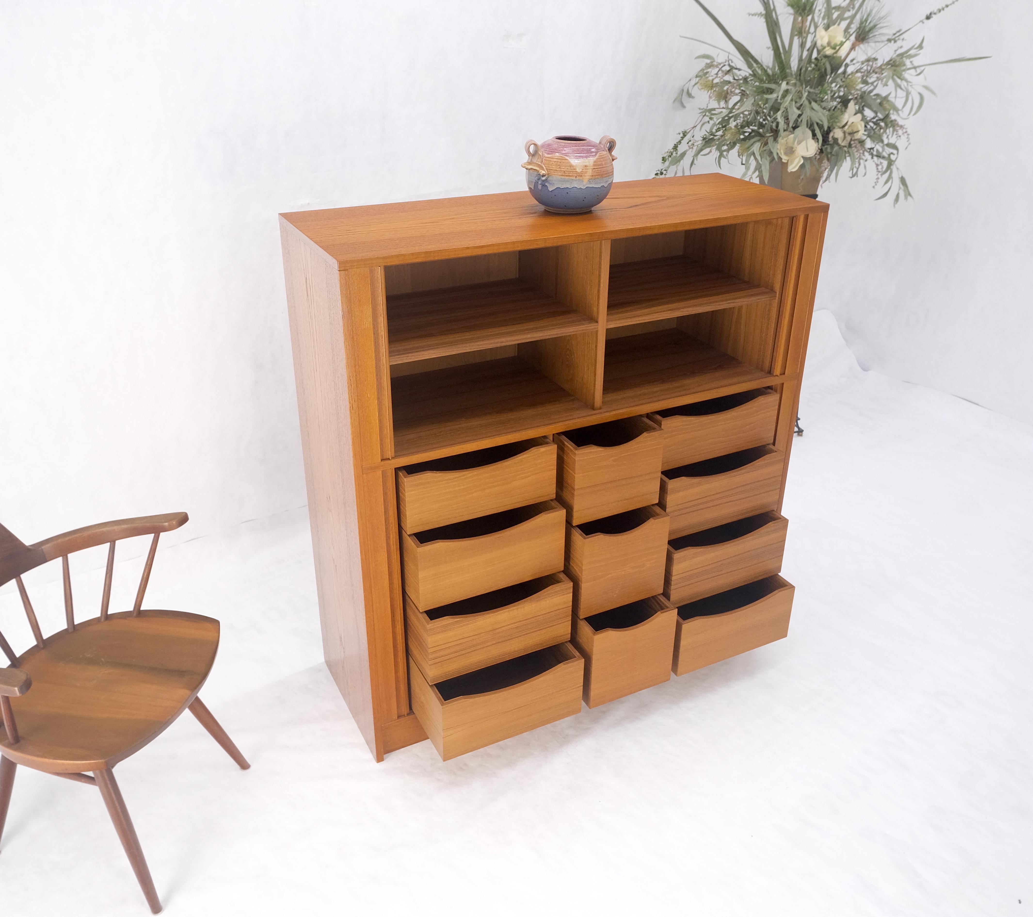 Danish Teak Tambour Doors 9 Drawers Dresser High Boy Chest Credenza Cabinet MINT For Sale 6