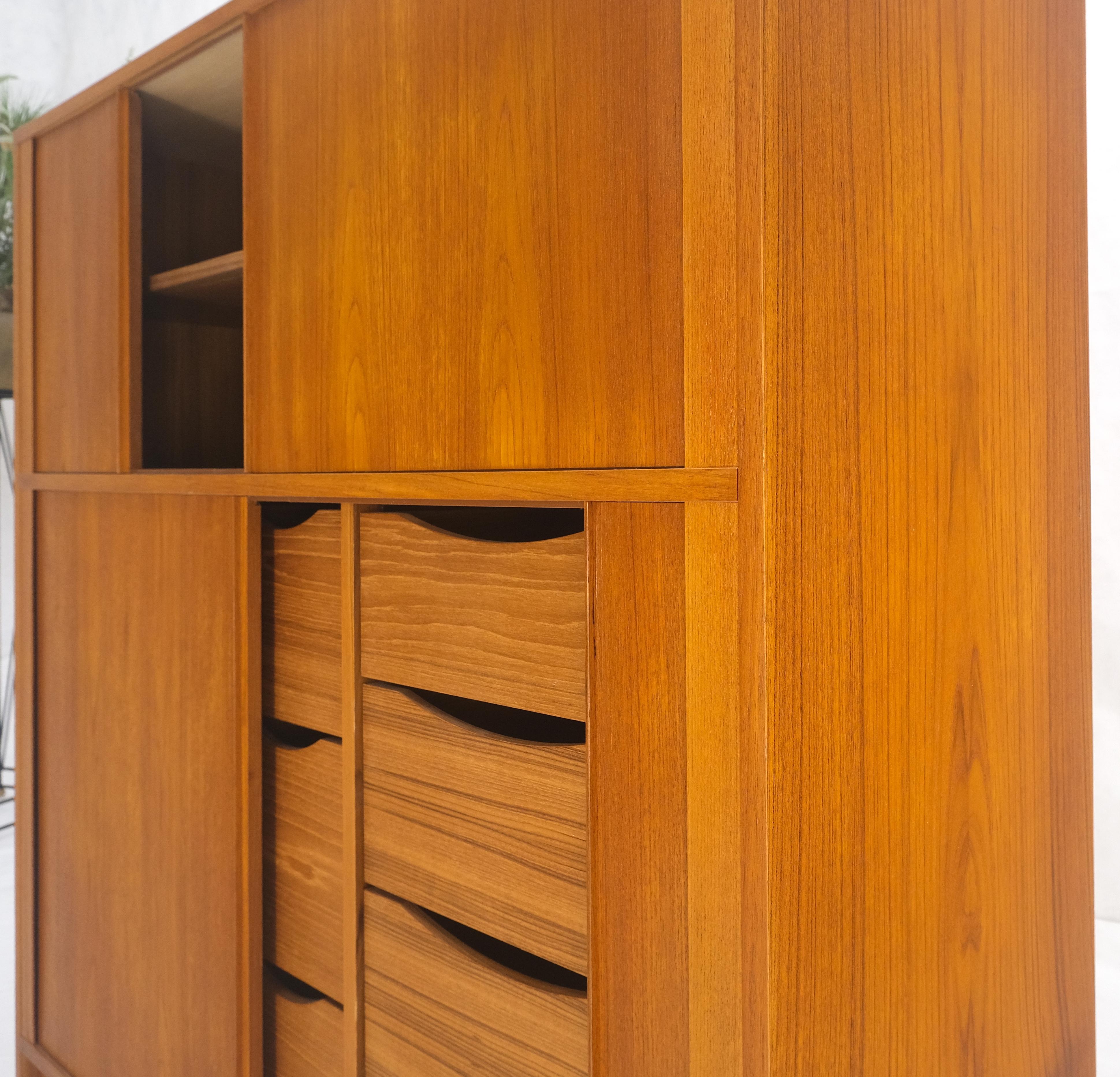 Mid-Century Modern Danish Teak Tambour Doors 9 Drawers Dresser High Boy Chest Credenza Cabinet MINT For Sale