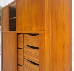 Danish Teak Tambour Doors 9 Drawers Dresser High Boy Chest Credenza Cabinet MINT