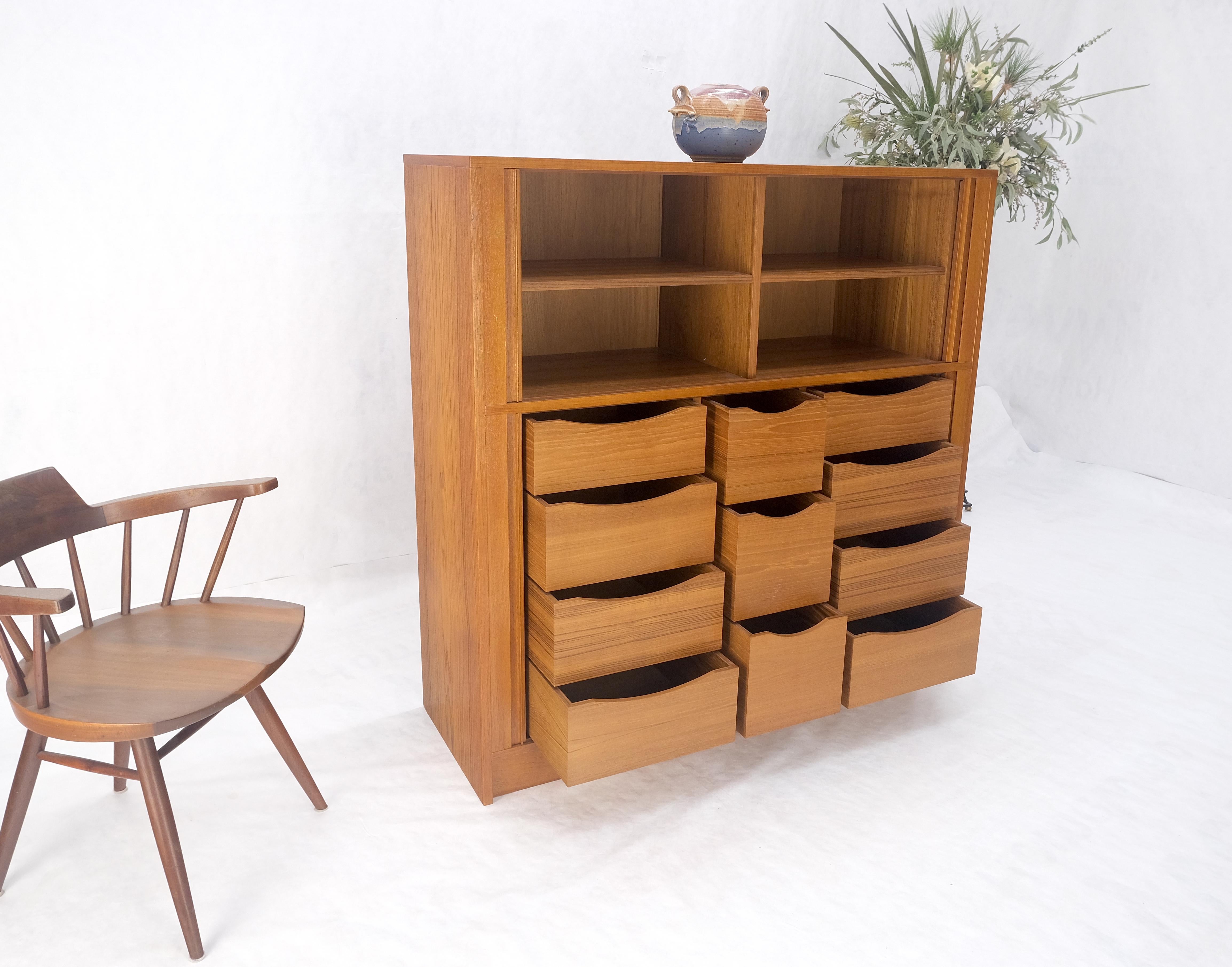 Danish Teak Tambour Doors 9 Drawers Dresser High Boy Chest Credenza Cabinet MINT For Sale 4