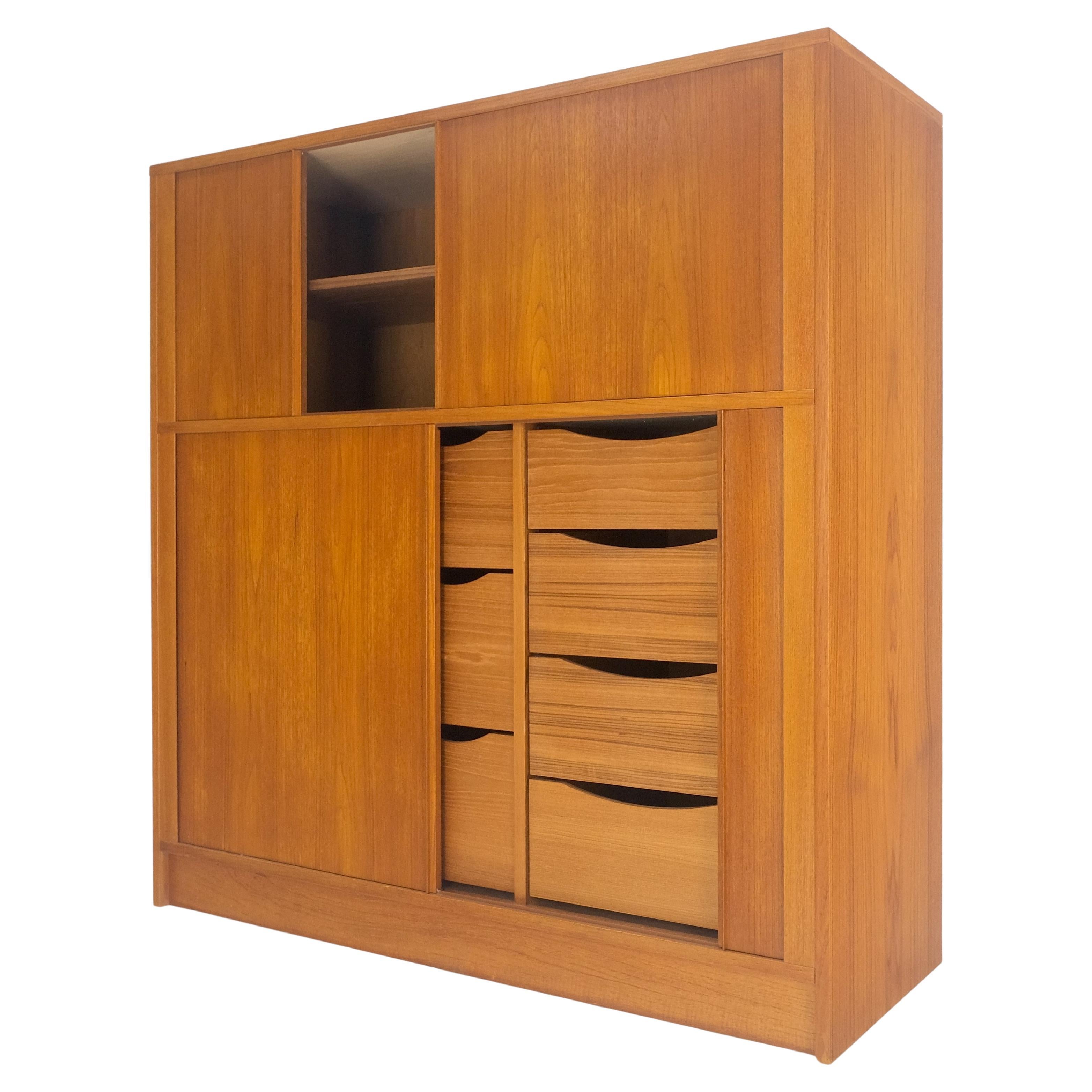 Danish Teak Tambour Doors 9 Drawers Dresser High Boy Chest Credenza Cabinet MINT
