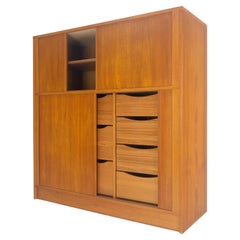 Vintage Danish Teak Tambour Doors 9 Drawers Dresser High Boy Chest Credenza Cabinet MINT