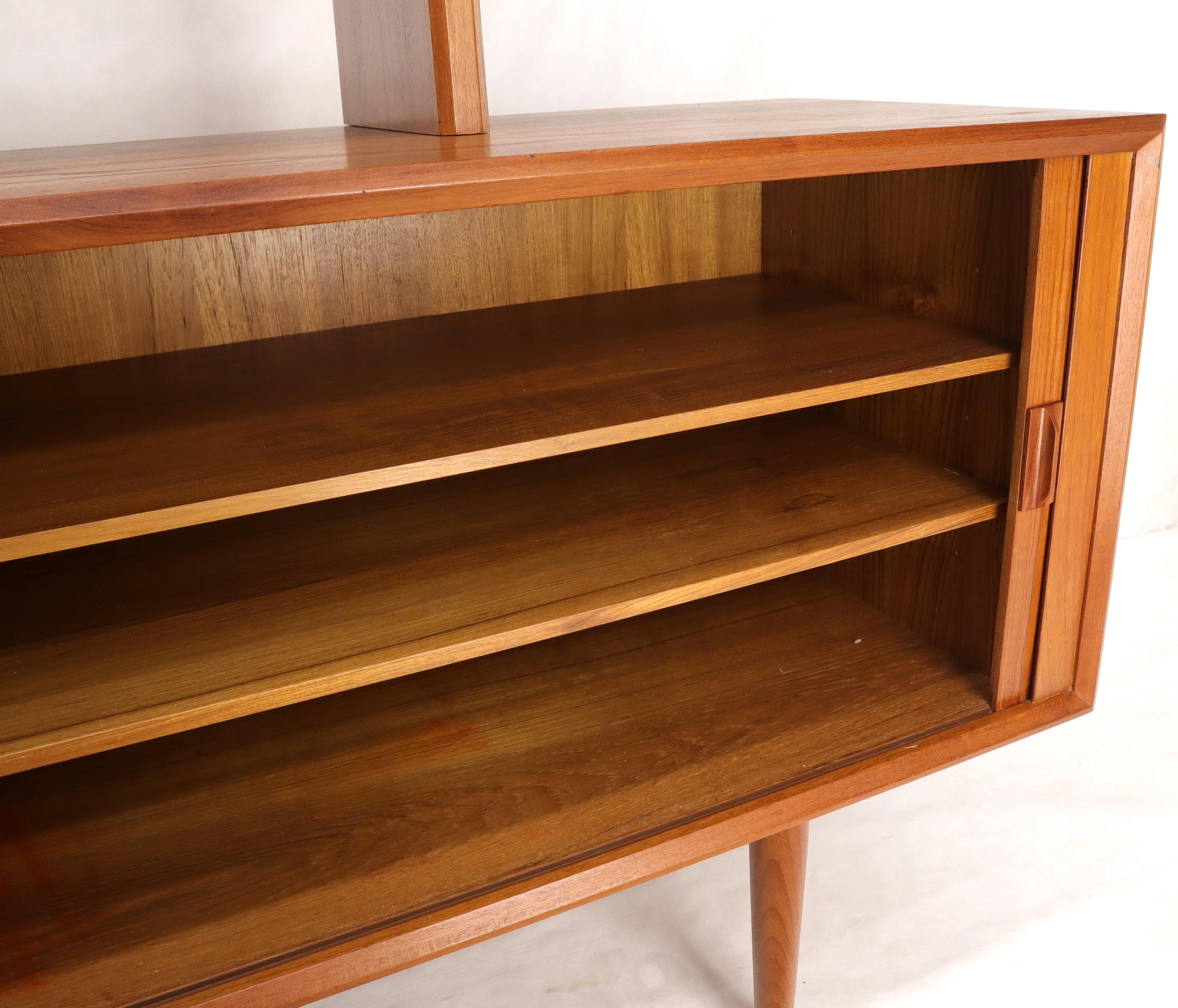 Danish Teak Tambour Doors Long Credenza Dresser Server with Glass Doors Hutch  For Sale 4