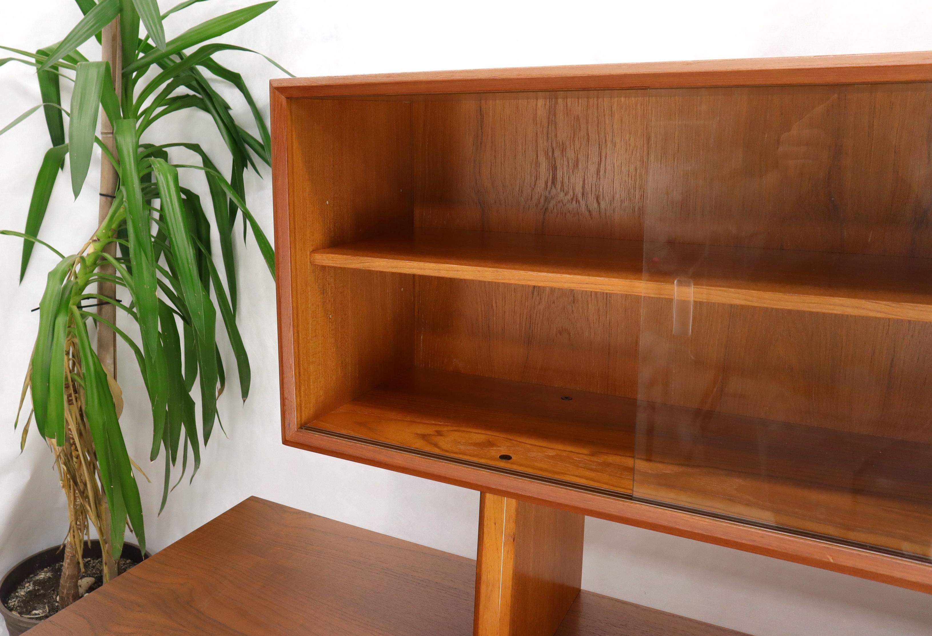 Danish Teak Tambour Doors Long Credenza Dresser Server with Glass Doors Hutch For Sale 5