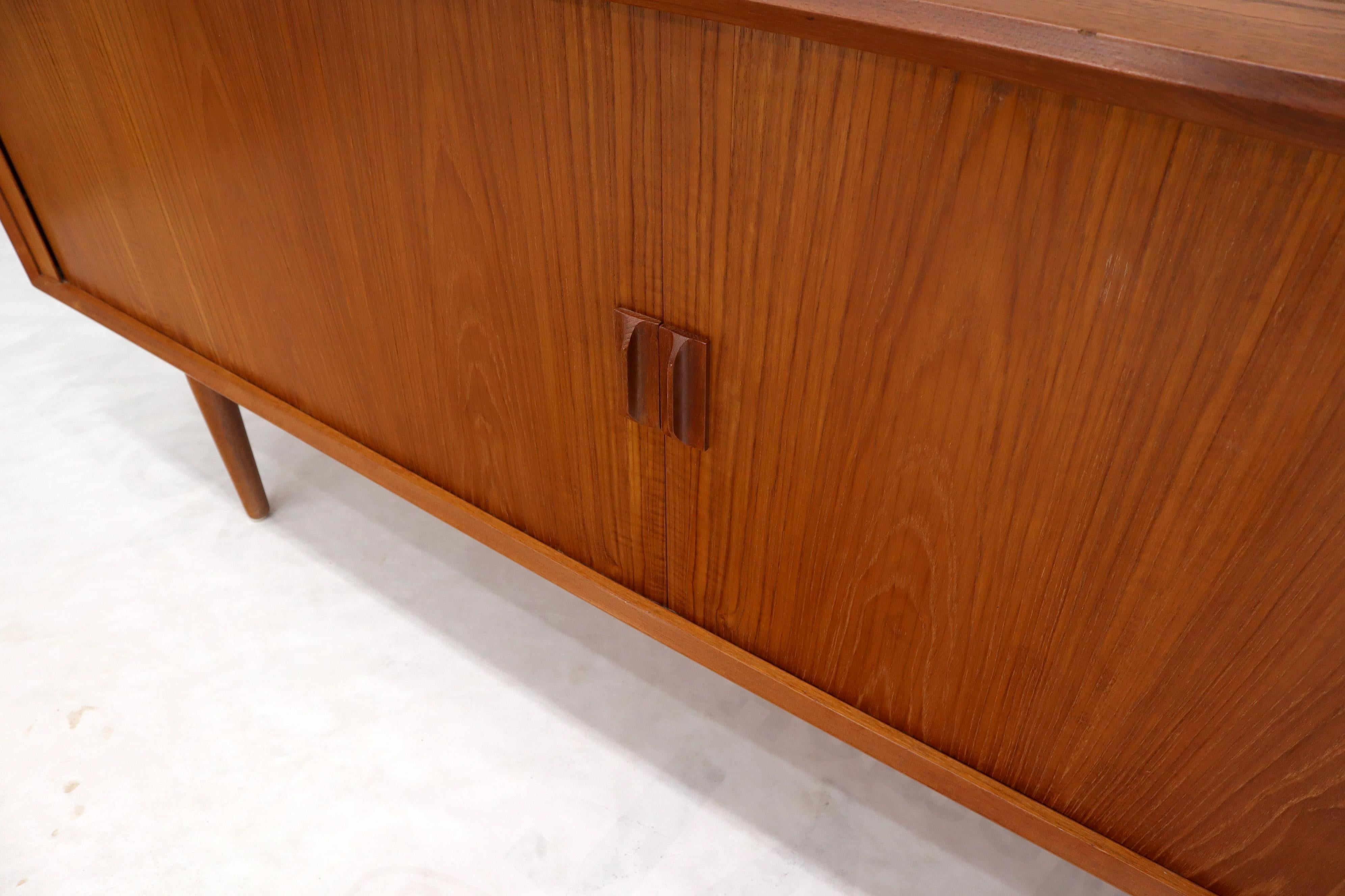 Danish Teak Tambour Doors Long Credenza Dresser Server with Glass Doors Hutch  For Sale 7