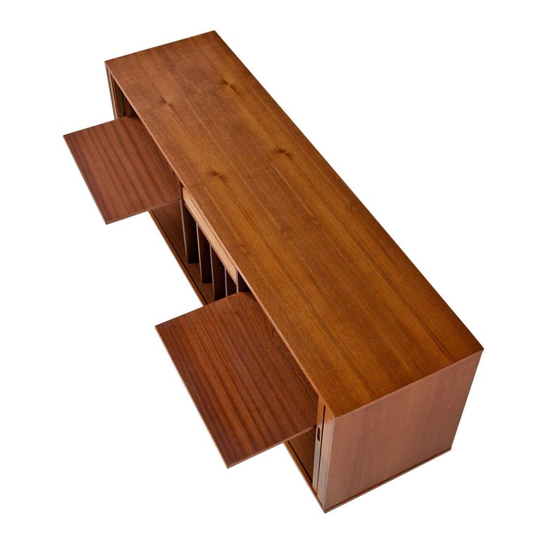 Danish Teak Tambour Entertainment Center Media Credenza at