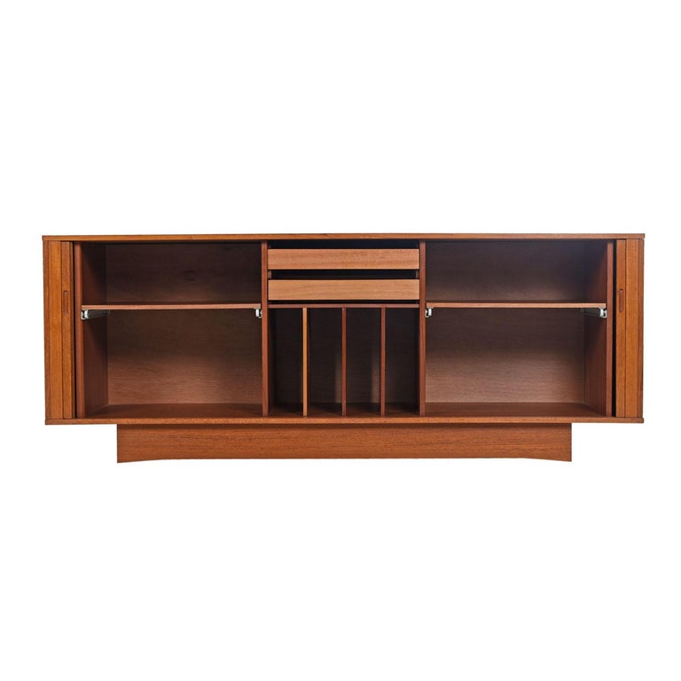 Danish Teak Tambour Entertainment Center Media Credenza at