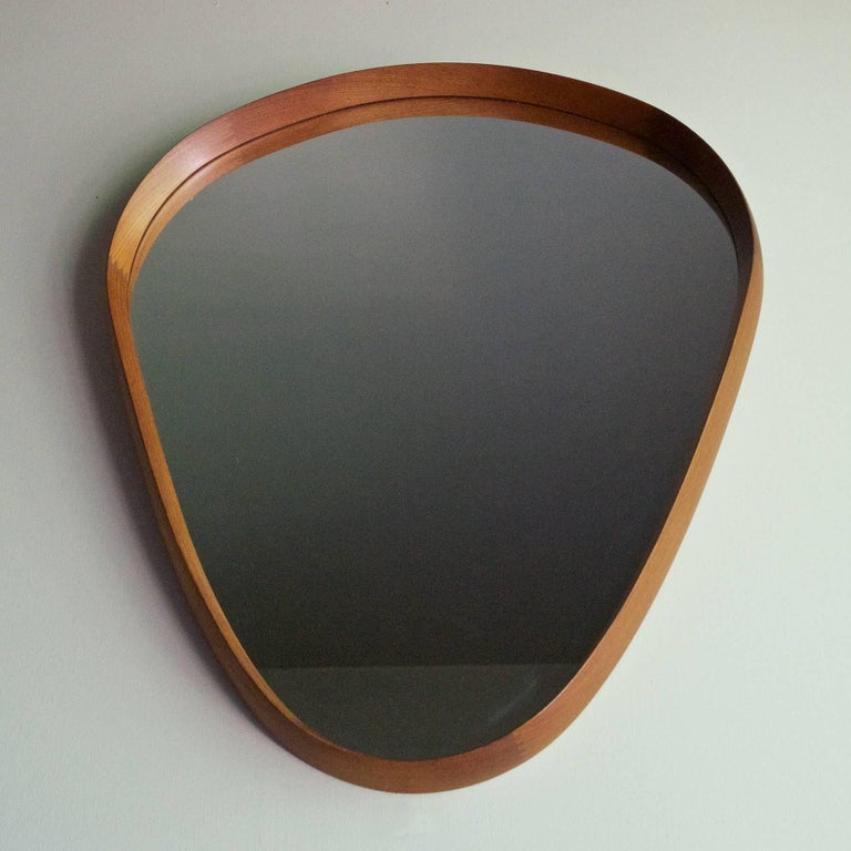 Danish Teak Teardrop Wall Mirror Vintage Mid-Century Modern Pedersen