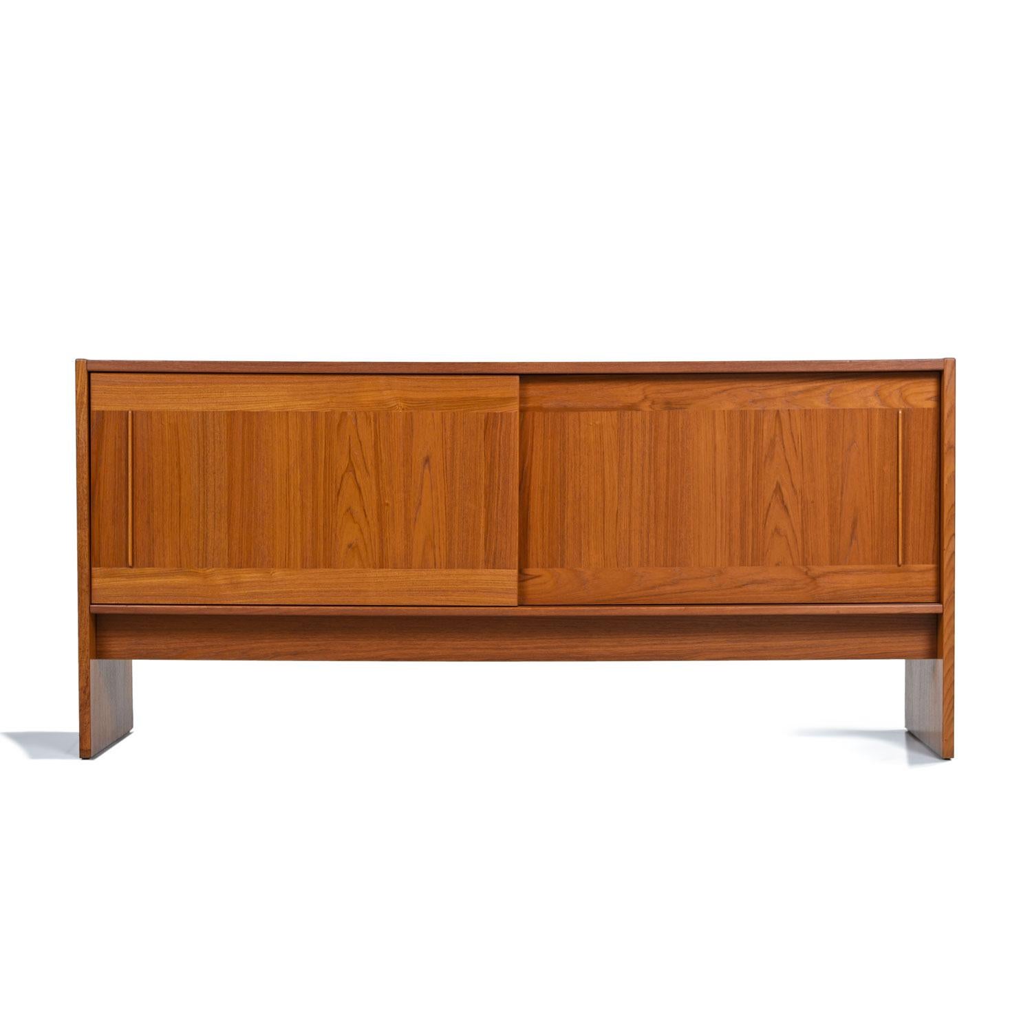 Mid-Century Modern Danish Teak Tile-Top Media Cabinet Credenza Buffet Signed by the Artist, 1980s