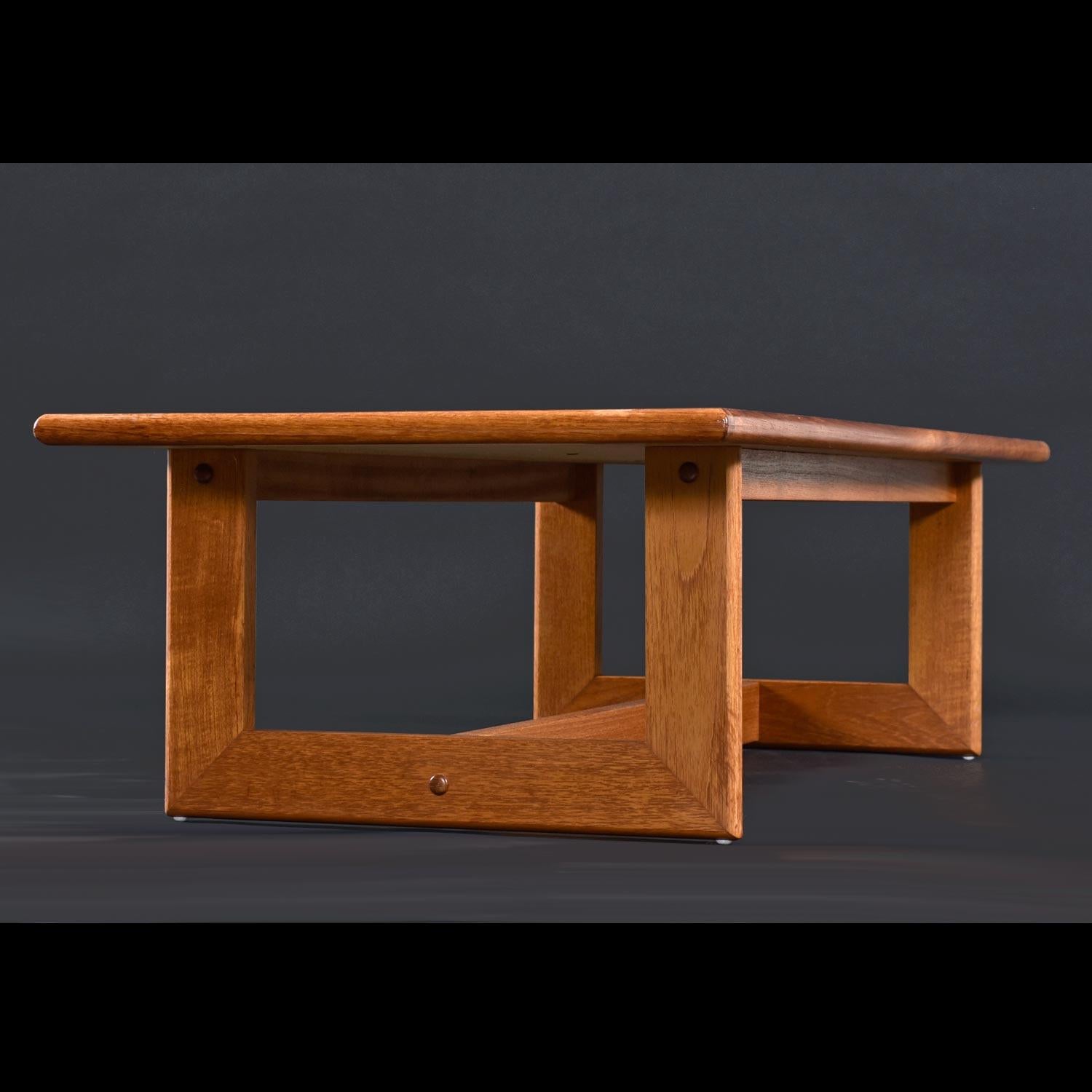 Scandinavian Modern Danish Teak Trestle Base Slate Top Tile Coffee Table by Interform Collection